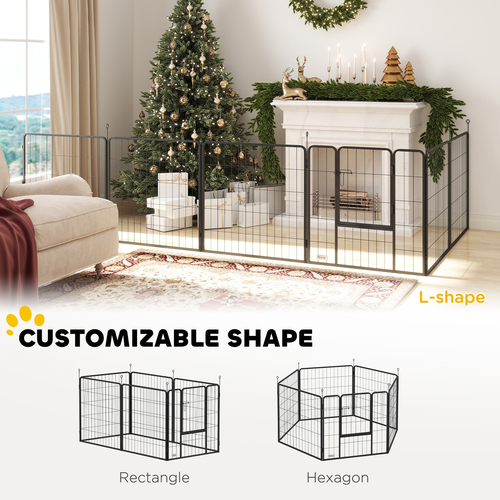 Heavy Duty Dog Playpen with Door for Medium Dogs, 6 Panels, 31.5"H