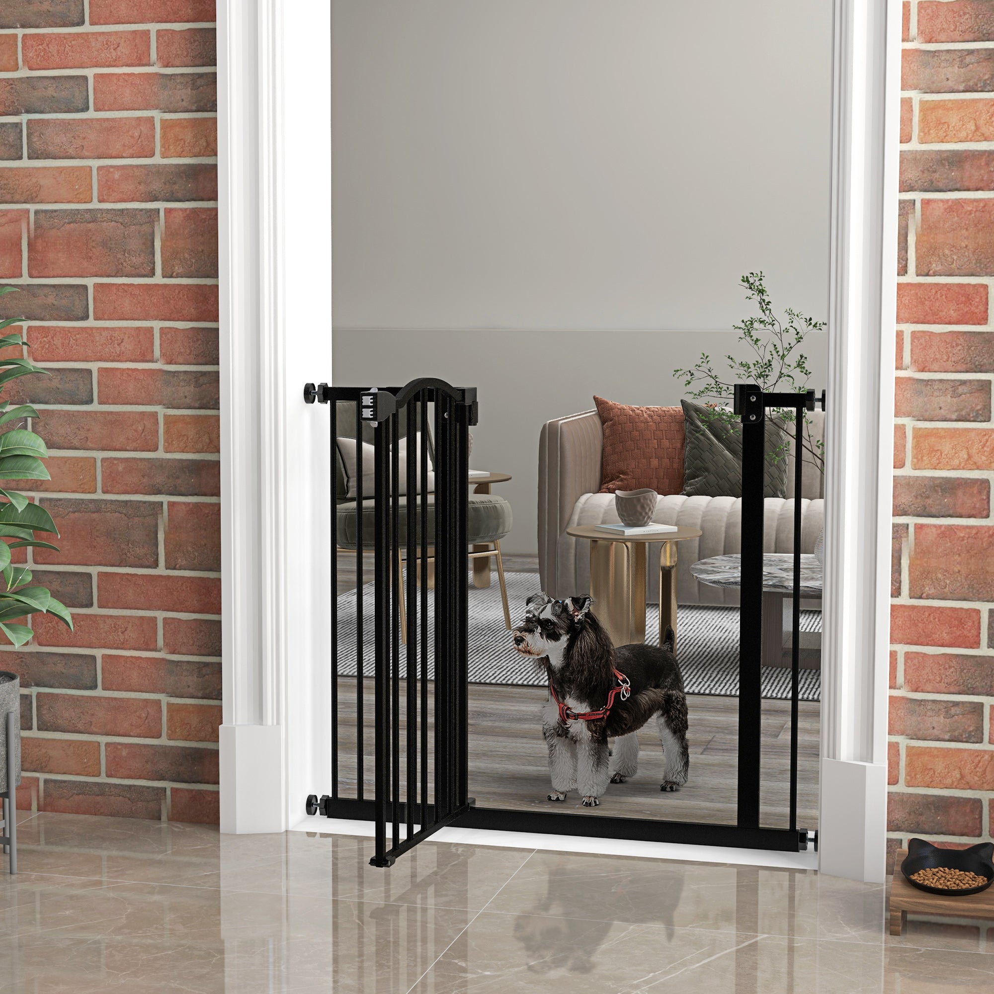 Extra Tall Dog Gate with Door, Pressure Fit, Auto Close, Double Locking for Doorways Hallways Stairs, 29"-37", Black