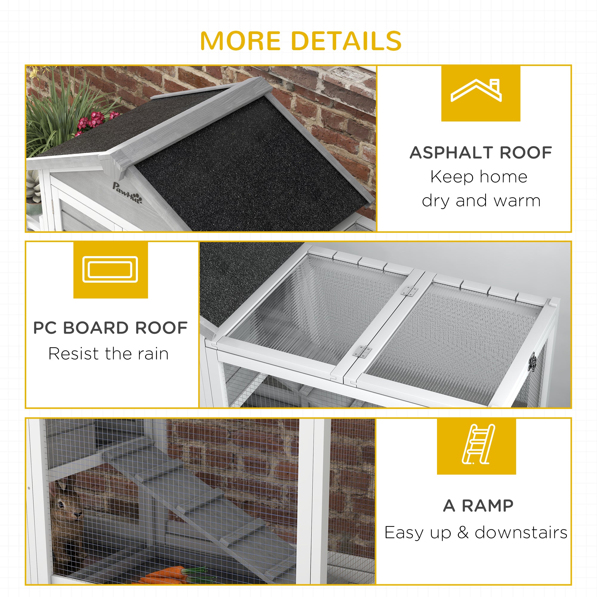 65" Wooden Rabbit Hutch, Pet Playpen with Openable Roof, Storage Box, for Rabbits and Small Animals, Grey