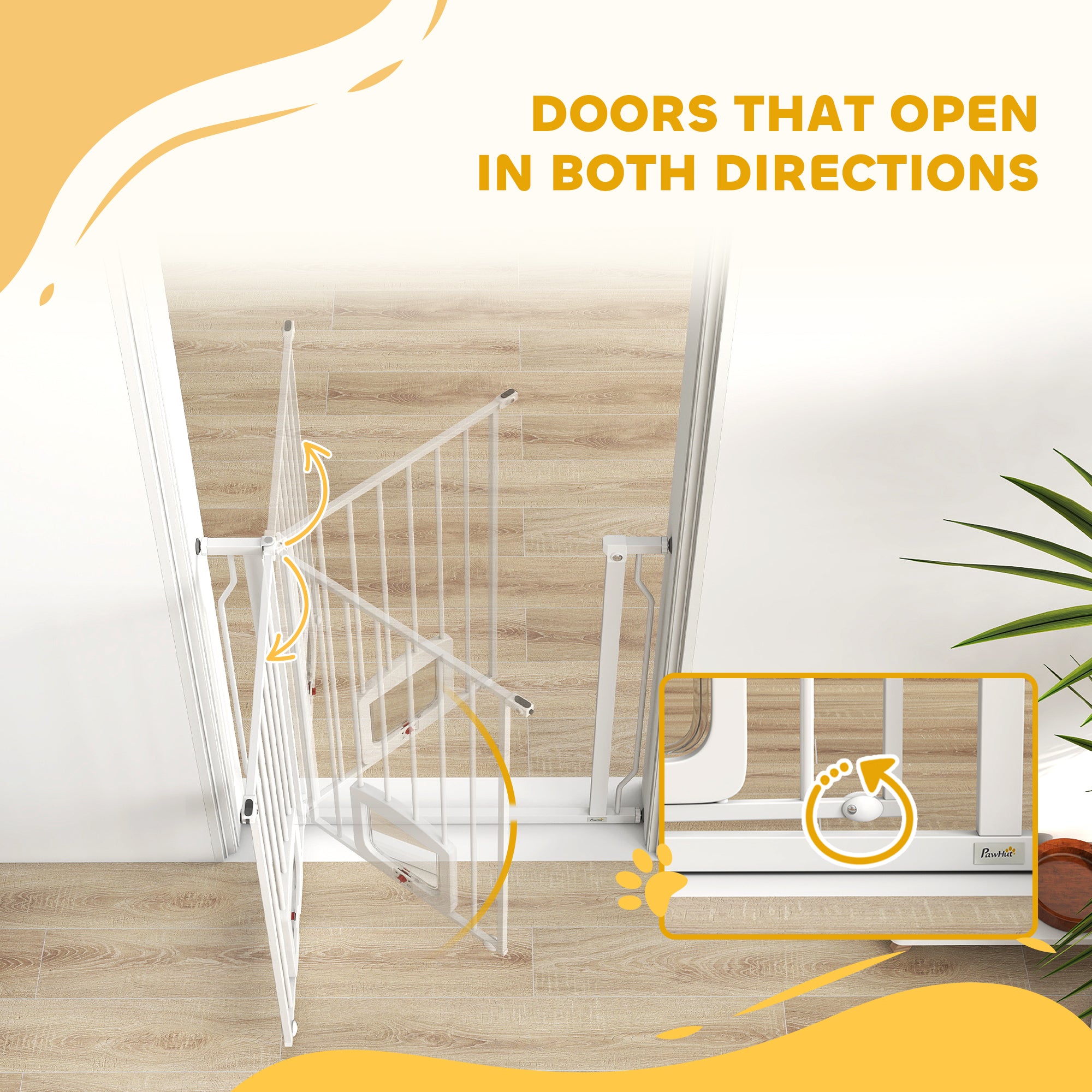 29.5-33.5" Adjustable Dog Gate with Cat Door, Easy Install Pressure/Hardware Mounted Pet Gate for Doorways, White