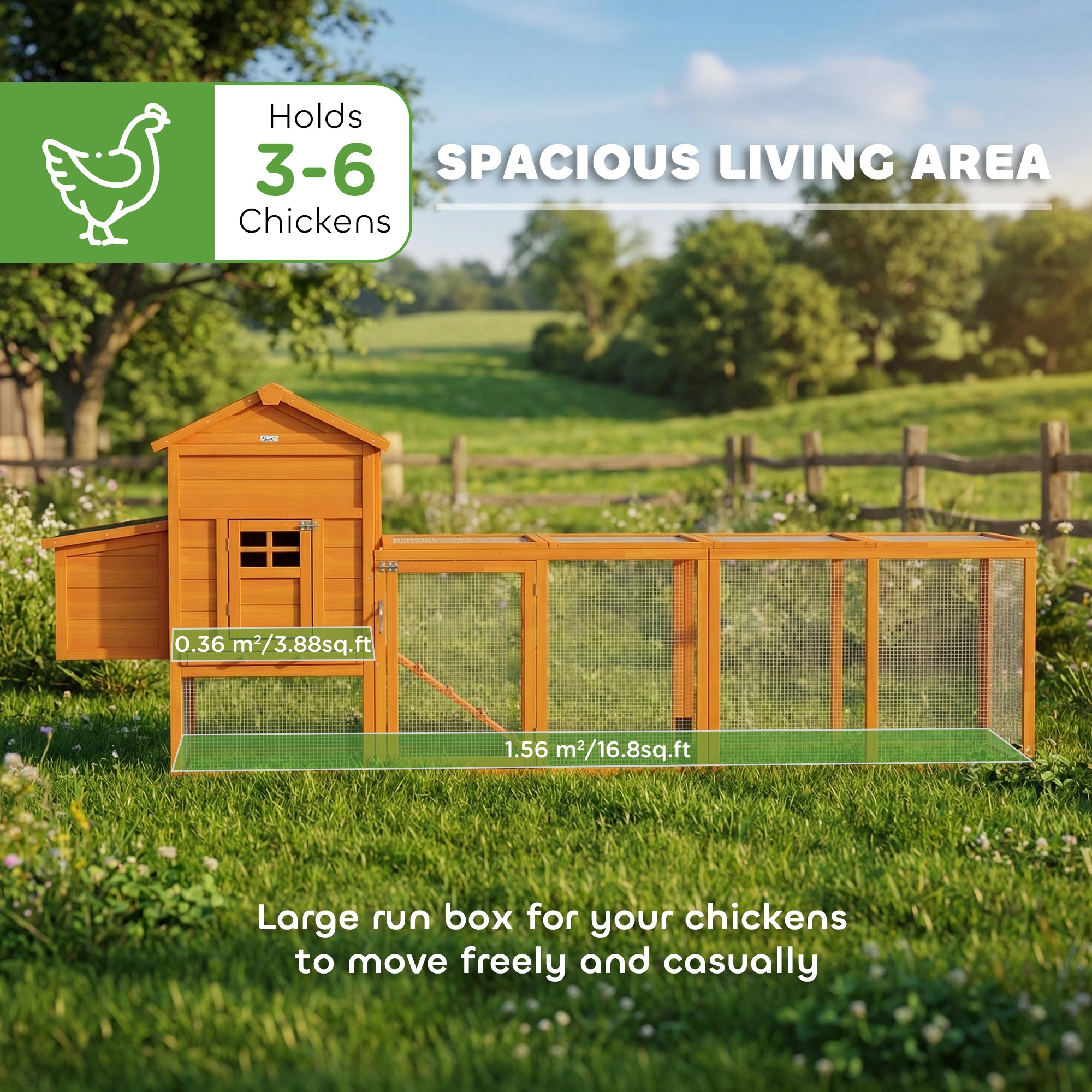 117" Extra Large Chicken Coop with Asphalt Roof, Wooden Hen House with Slide-out Tray, Quail Hutch with Nesting Box, Orange