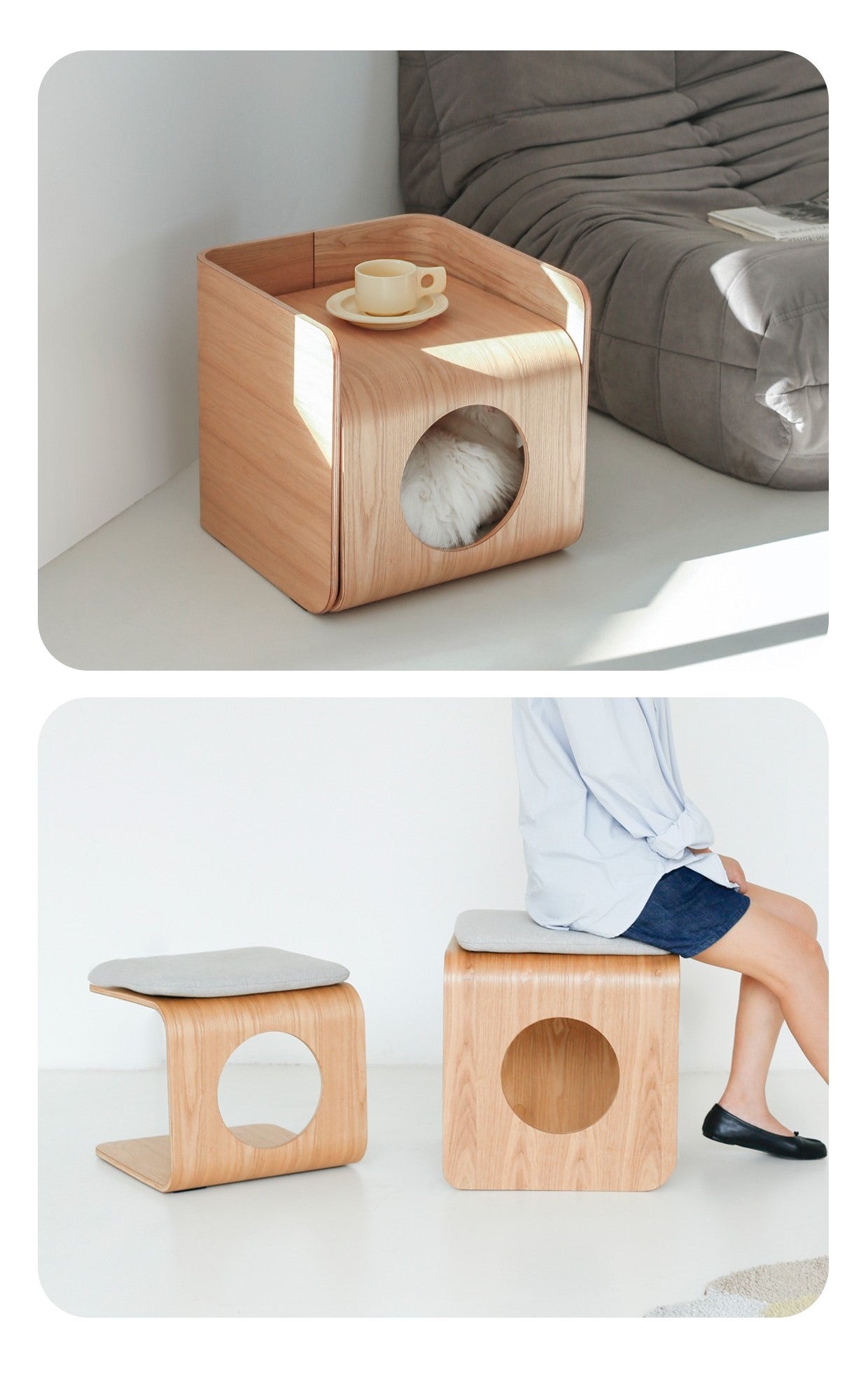 Natural Wood Cat Bed House-Living-DECOROLALA