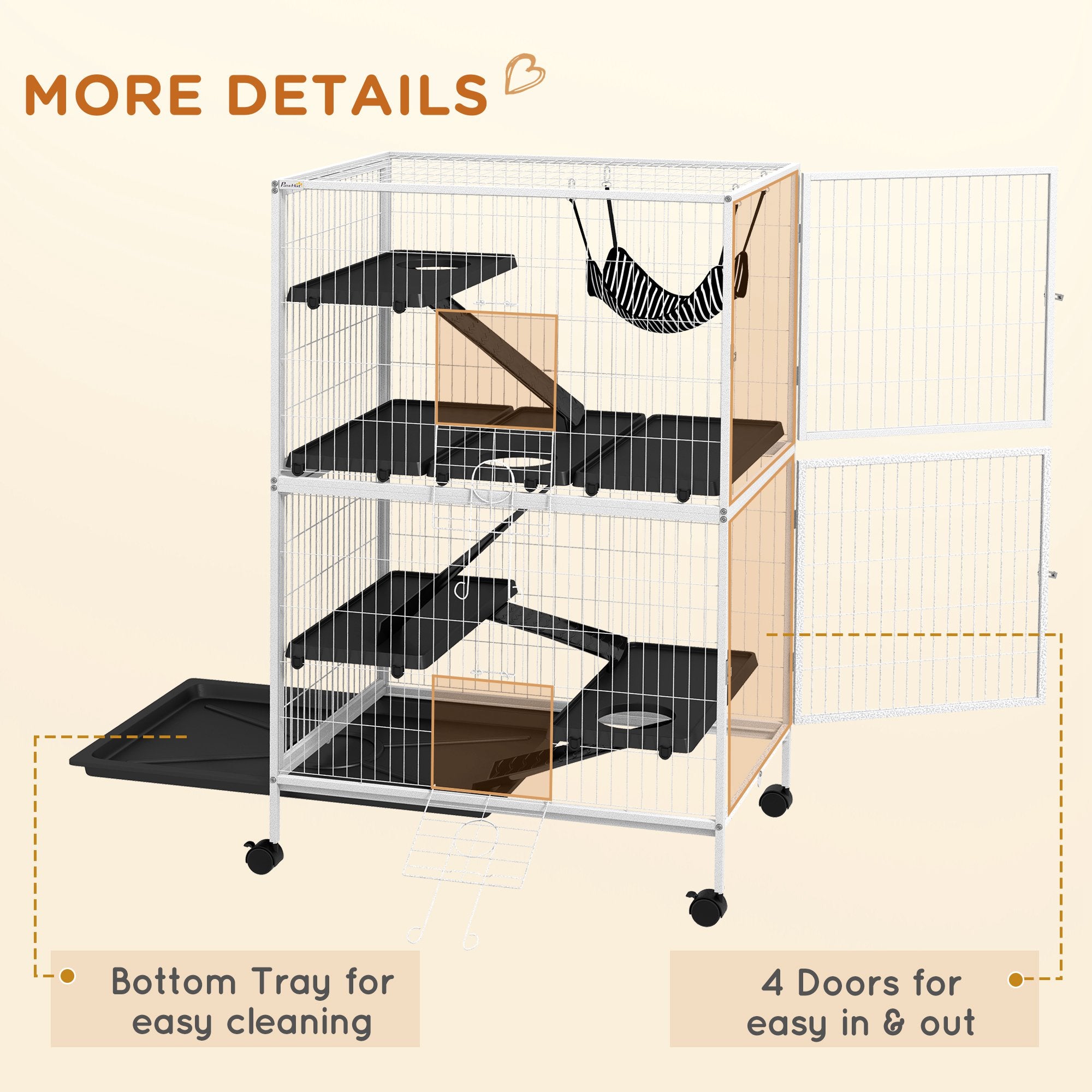 Cage roulante à 5 niveaux pour petits animaux, cage de luxe pour cochon d’Inde, cage pour furet, vison, chinchilla, chaton et lapin, gris clair