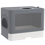 Cat Litter Box, Front Enter & Top Exit Cat Litter Tray with Scoop, Pull-out Tray, Easy to Clean, Grey