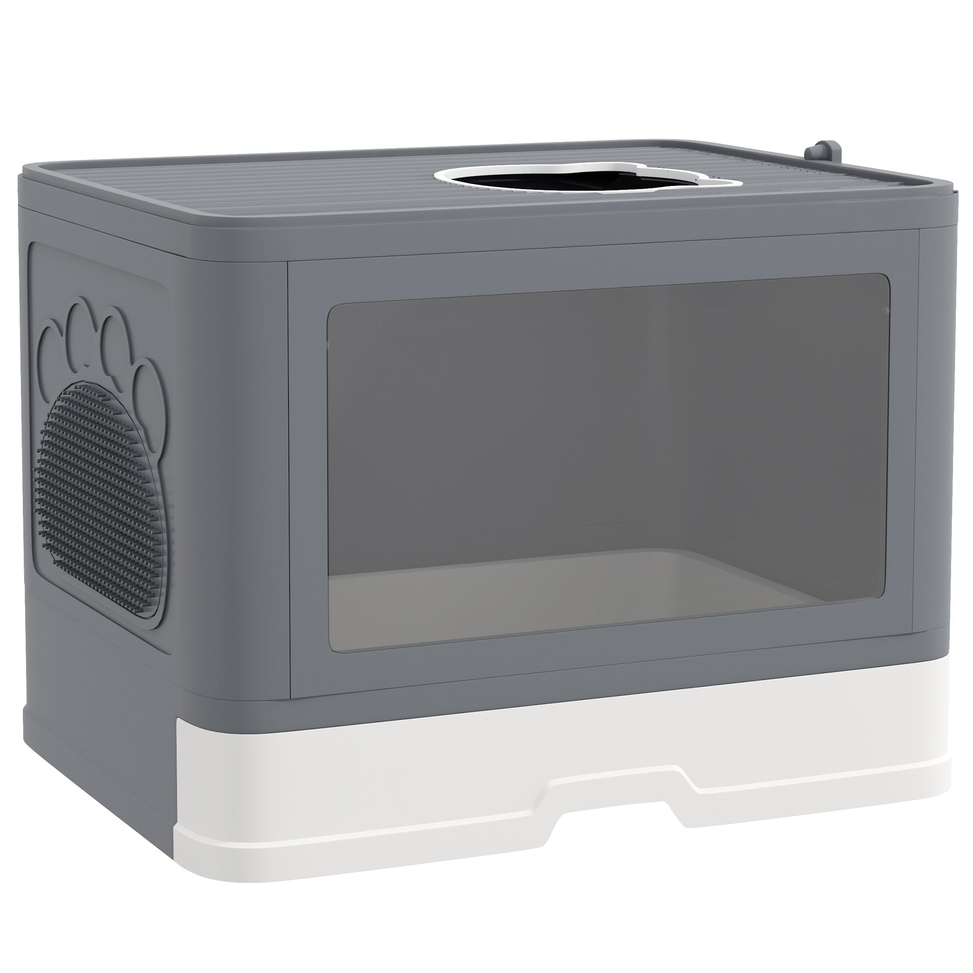 Cat Litter Box, Front Enter & Top Exit Cat Litter Tray with Scoop, Pull-out Tray, Easy to Clean, Grey