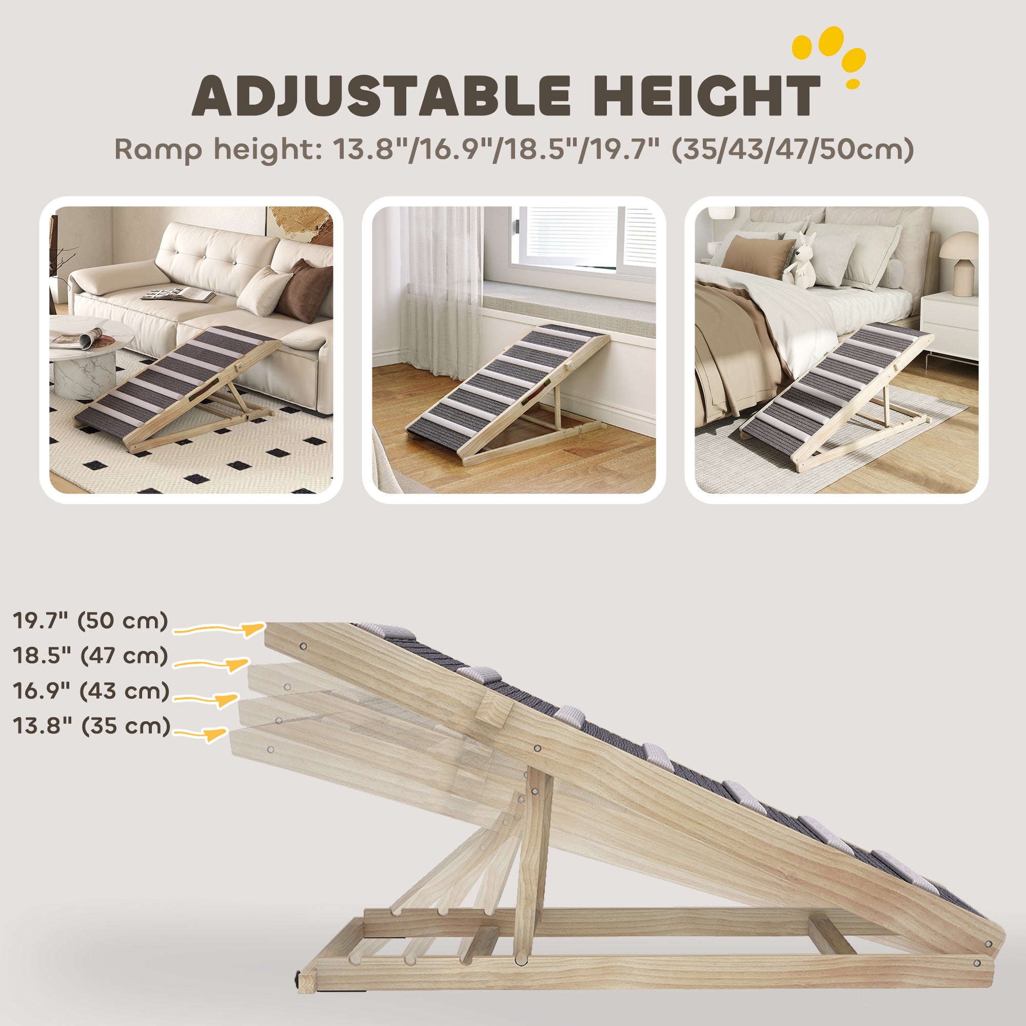 Dog Ramp for Couch, Foldable Pet Ramp for Small to Large Dog, 4 Adjustable Height from 14" to 20"