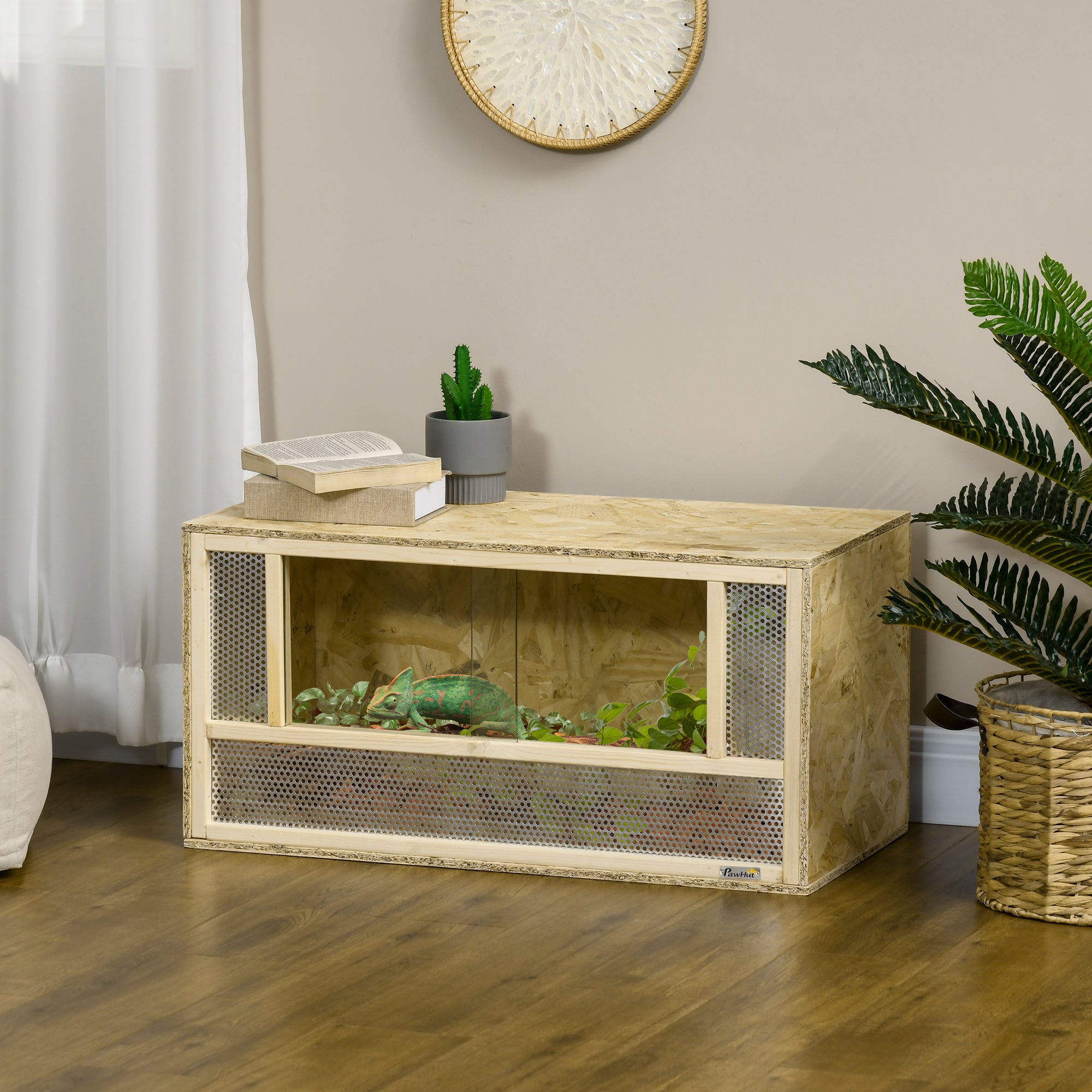 Wooden Reptile Terrarium with Sliding Door for Chameleon, Lizard, Snake, Frog, Turtle, 31.5" x 15.7" x 15.7"