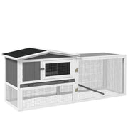 Clapier en bois pour lapins et maison pour cochons d’Inde avec bac amovible, toit ouvrant, mangeoire et enclos pour tortues et furets, gris