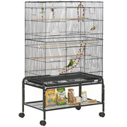52" Bird Cage with Rolling Stand, Toys, for Budgies Canaries Black