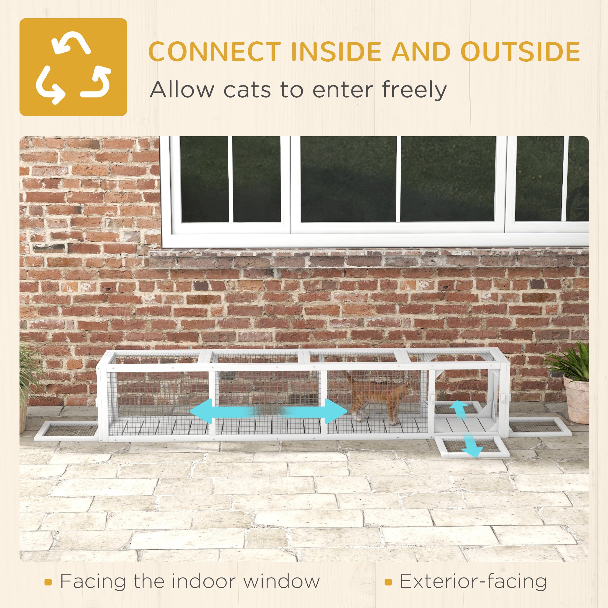 Tunnel pour chat de 79" de long, abri pour chat en forme de L avec design extensible, enclos pour chat utilisable à l’intérieur et à l’extérieur, blanc