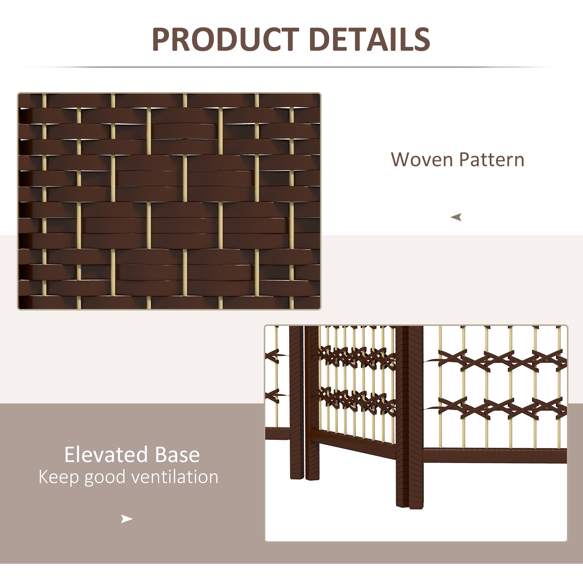 6 Panel Folding Room Divider, Portable Privacy Screen, Wave Fiber Room Partition for Home Office, Brown