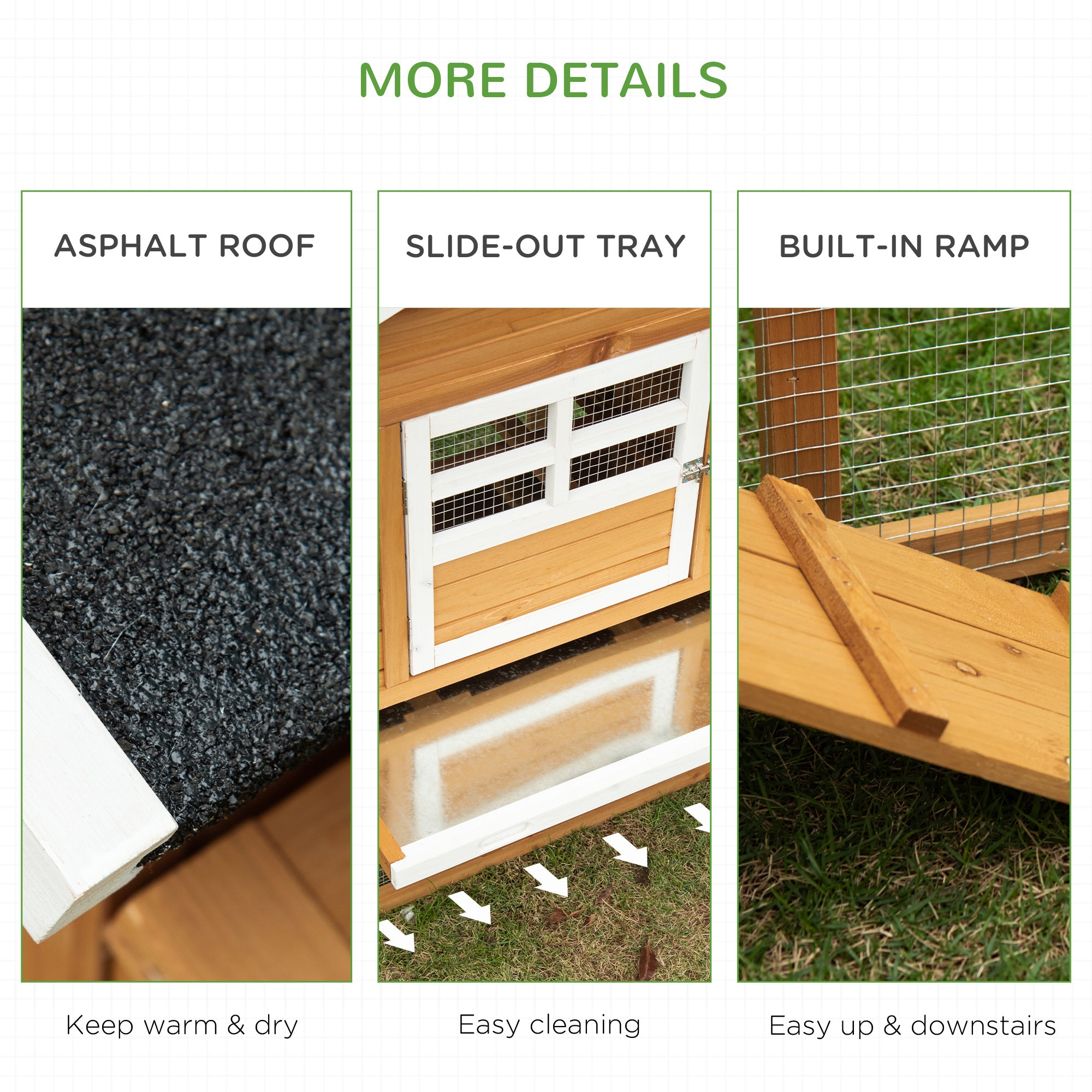79" Wooden Chicken Coop, Outdoor Hen House, Poultry Habitat with Removable Tray, Nesting Box, Run, Ramp, Brown