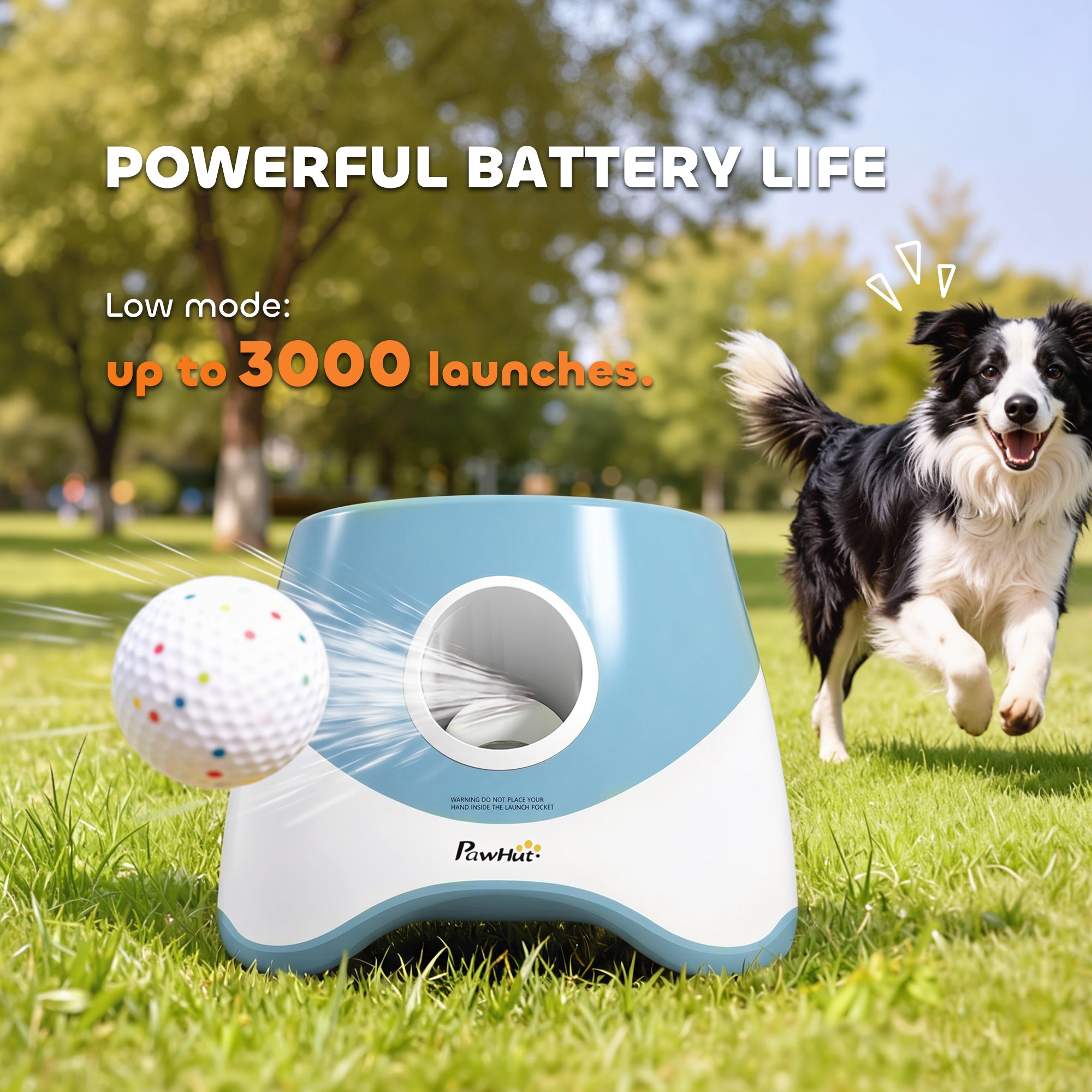 Automatic Dog Ball Launcher with 5 ETPU Balls 2.3", 3 Distance Settings 20ft, 33ft, 46ft, Blue