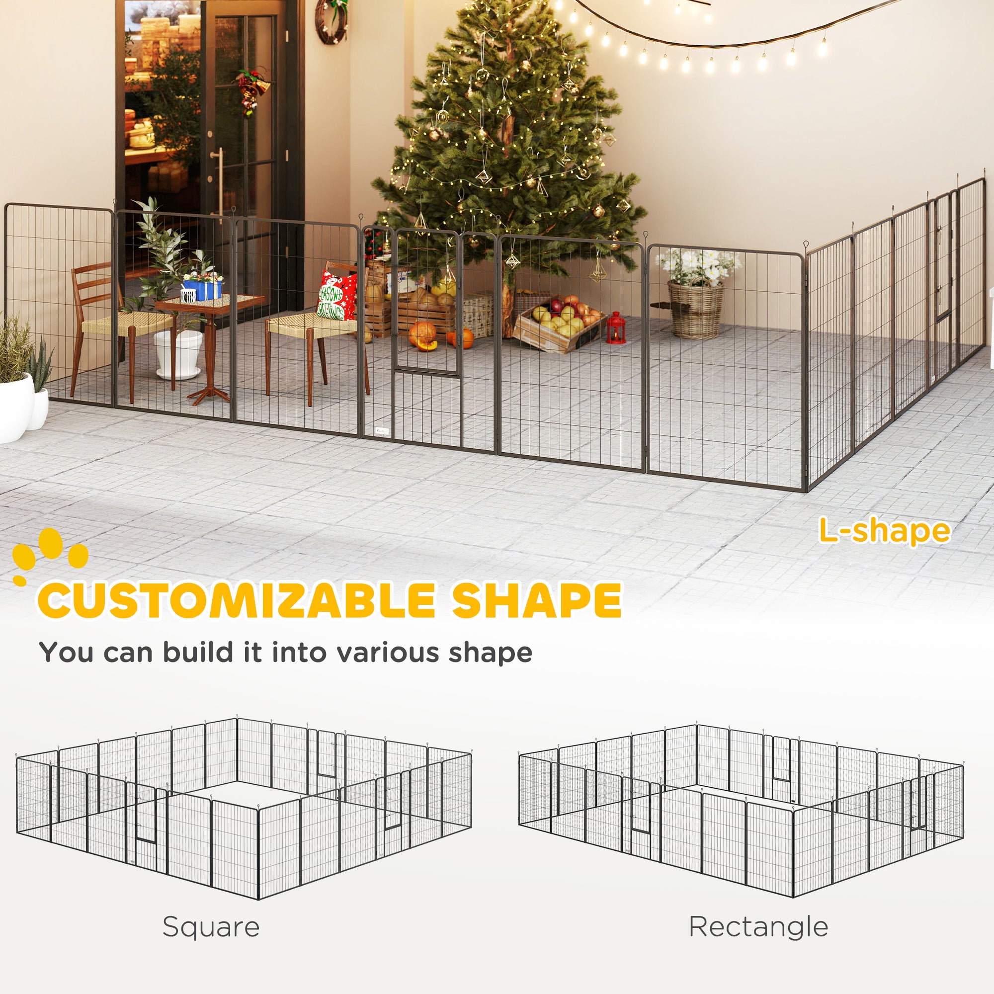 24 Panels 44.5" Height Heavy Duty Dog Playpen for Small Medium Large Dogs, Black