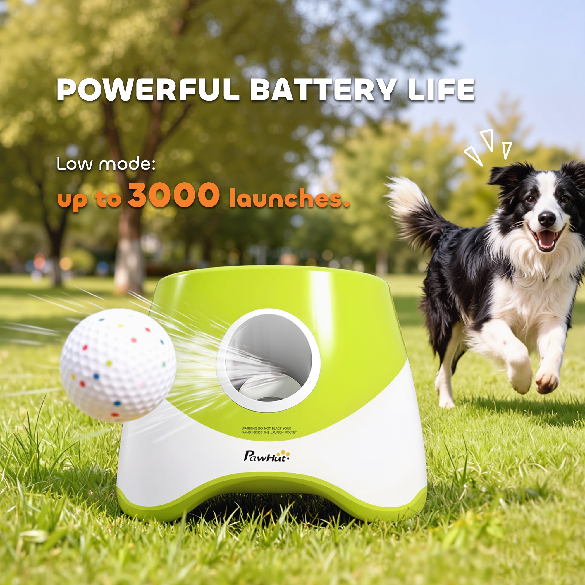 Automatic Dog Ball Launcher with 5 ETPU Balls 2.3", 3 Distance Settings 20ft, 33ft, 46ft, Green