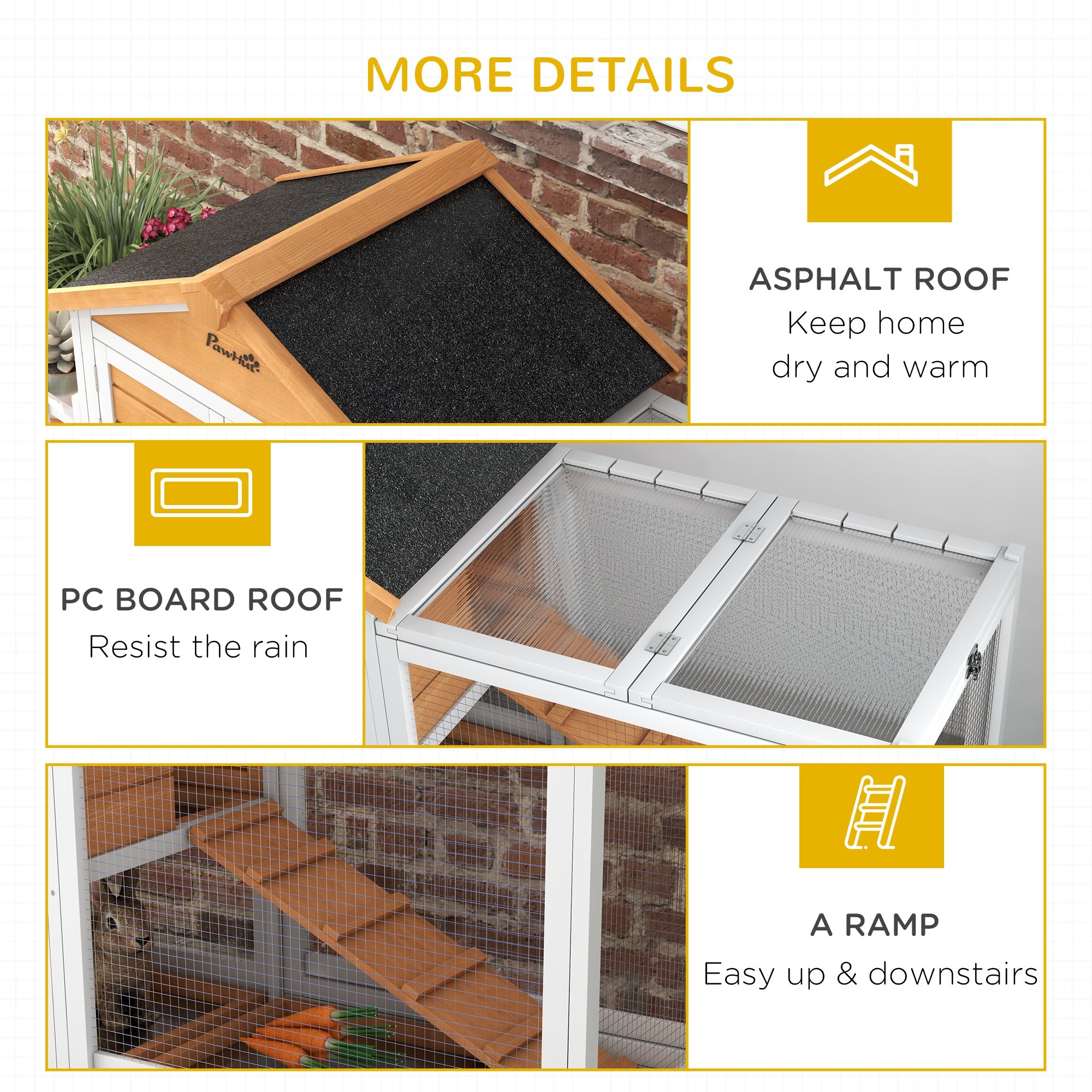 65" Wooden Rabbit Hutch, Pet Playpen with Openable Roof, Storage Box, for Rabbits and Small Animals, Yellow