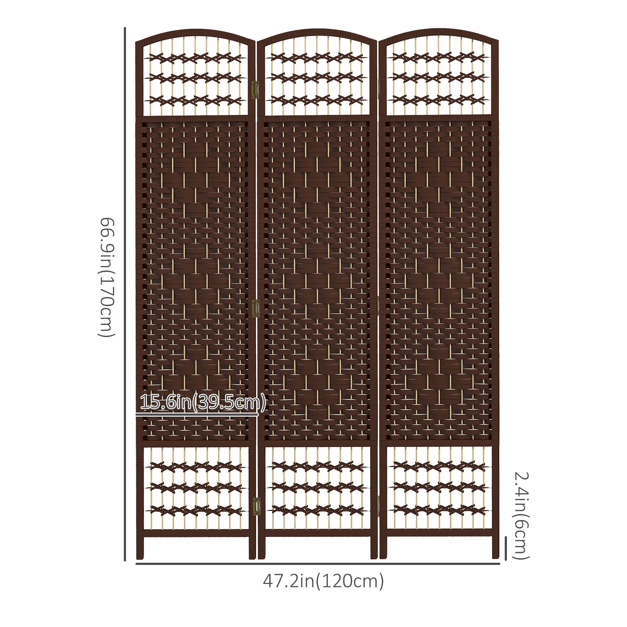 3 Panel Folding Room Divider, Portable Privacy Screen, Wave Fiber Room Partition for Home Office, Brown