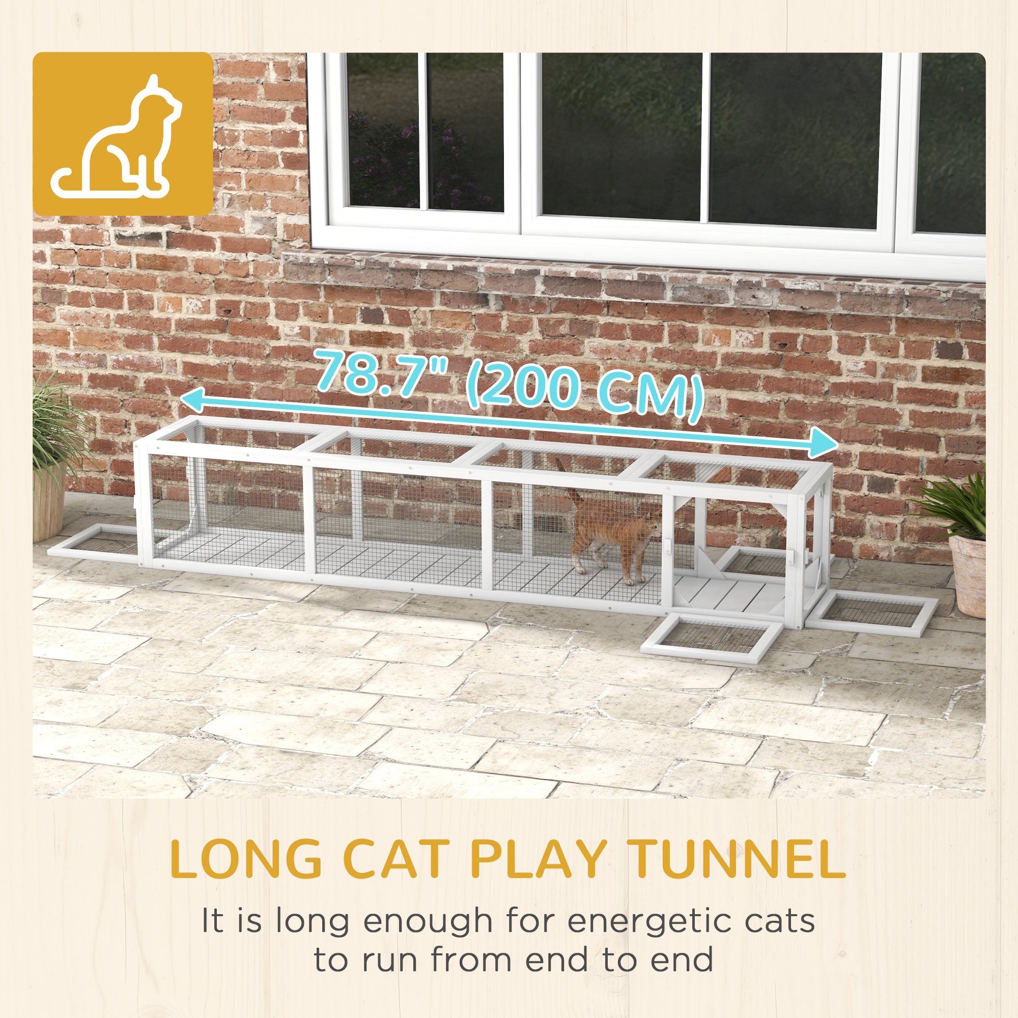 Tunnel pour chat de 79" de long, abri pour chat en forme de L avec design extensible, enclos pour chat utilisable à l’intérieur et à l’extérieur, blanc
