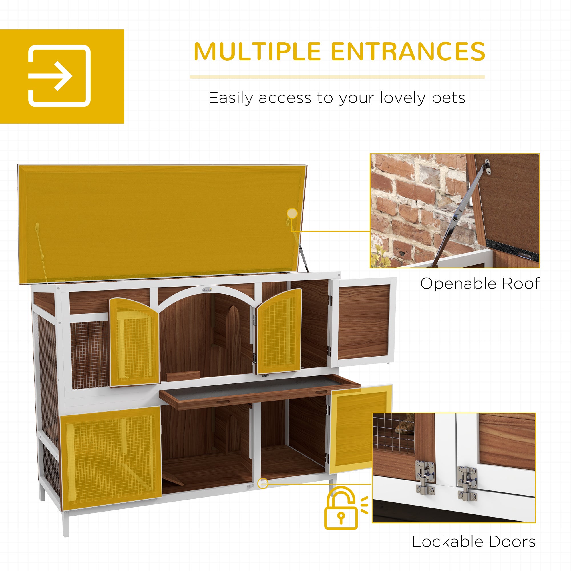 Two-Tier Wooden Rabbit Hutch with Openable Roof, Slide-Out Tray