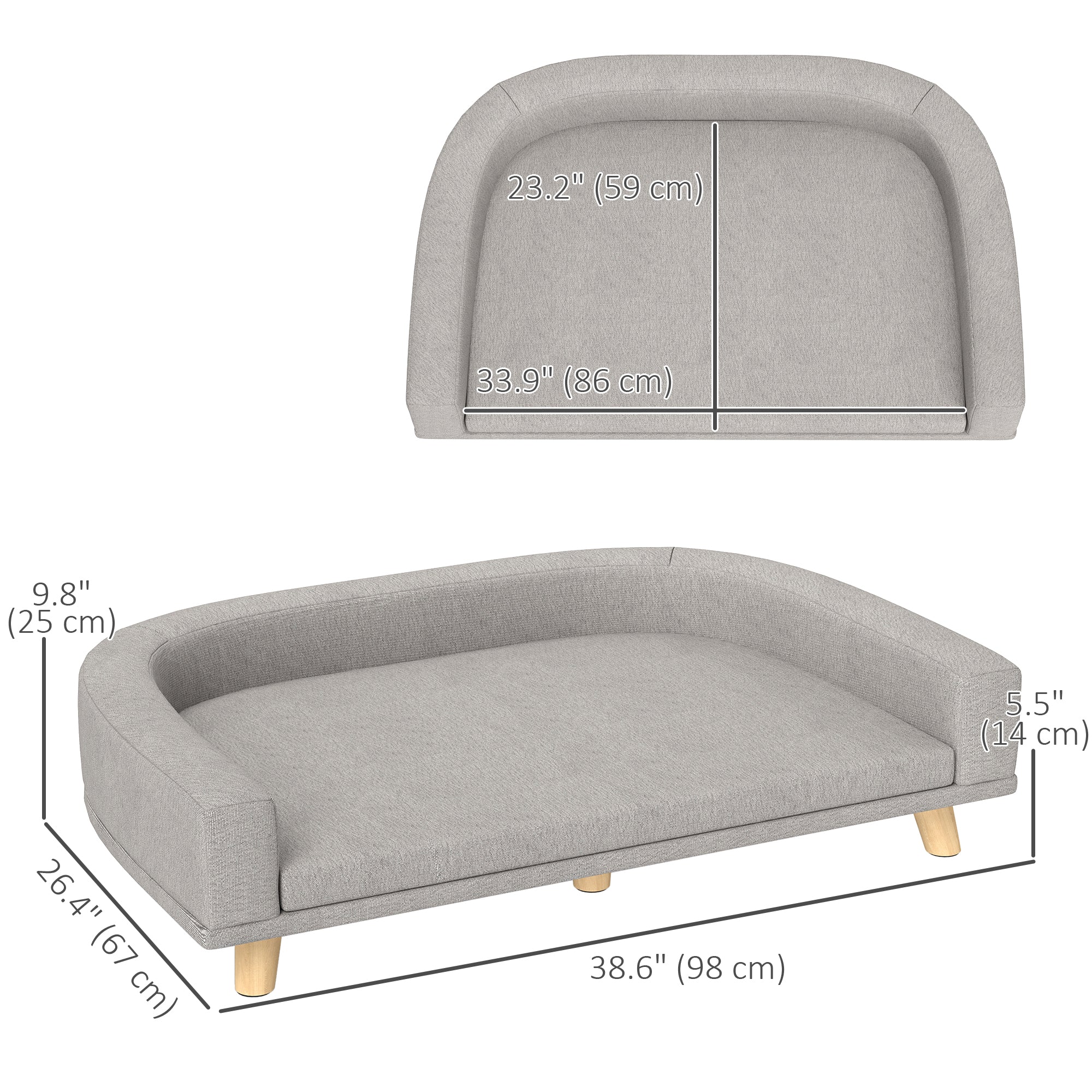 Dog Sofa for Large Dogs with Washable Cover, Anti-slip Foot Pads, Grey