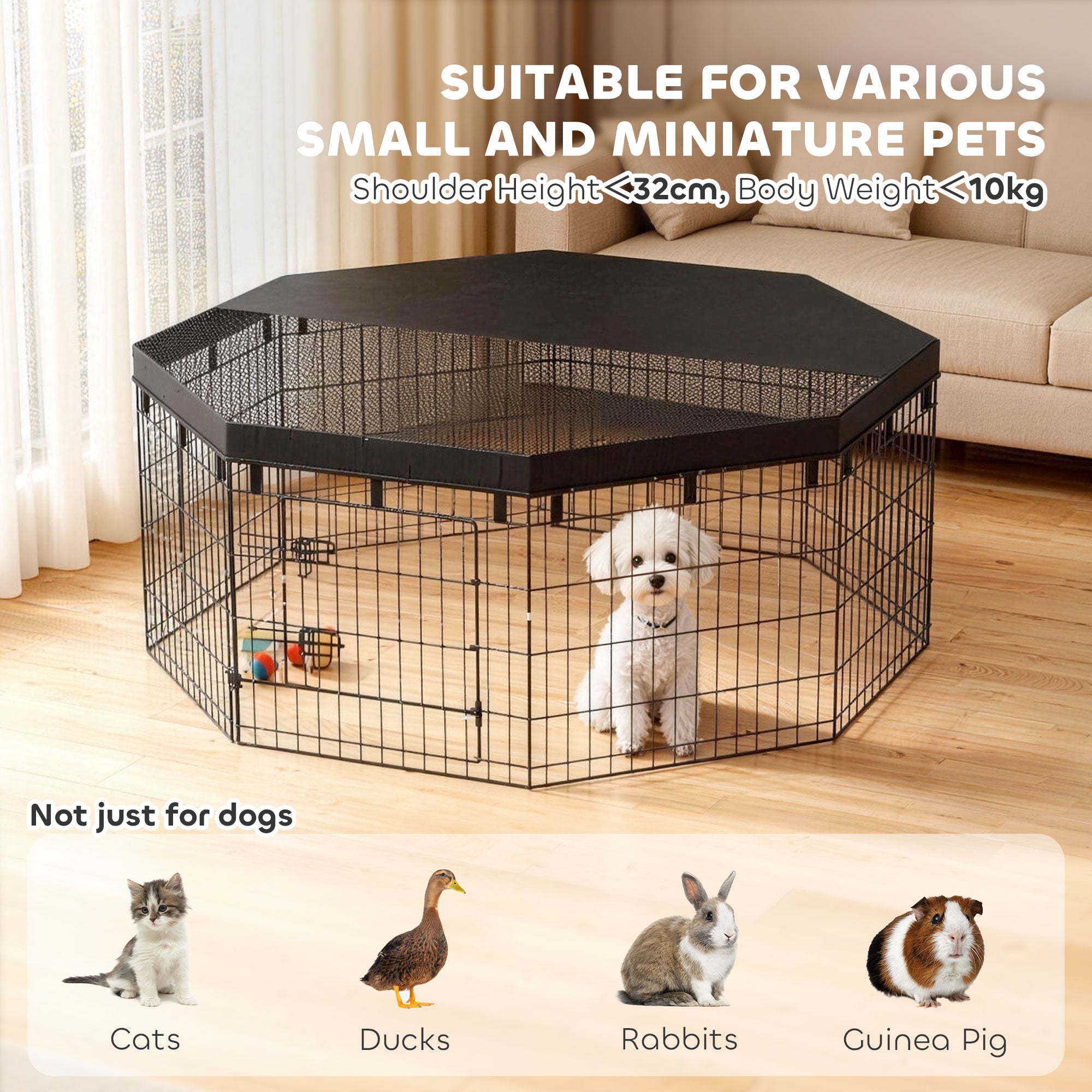 8 Panels Foldable Dog Playpen with Top Cover, 24" High