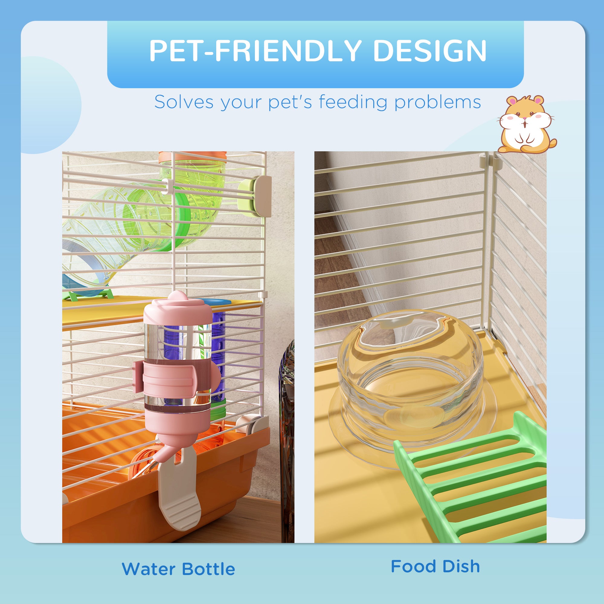 5 Tiers Hamster Cage Portable with Exercise Wheels Play Tube Water Bottle Dishes House Ladder for Gerbils, Orange