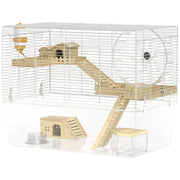 Hamster Cage with Deep Bottom, Wooden Ramp, Hut, Bathroom and Exercise Wheel for Hamster and Gerbil, White
