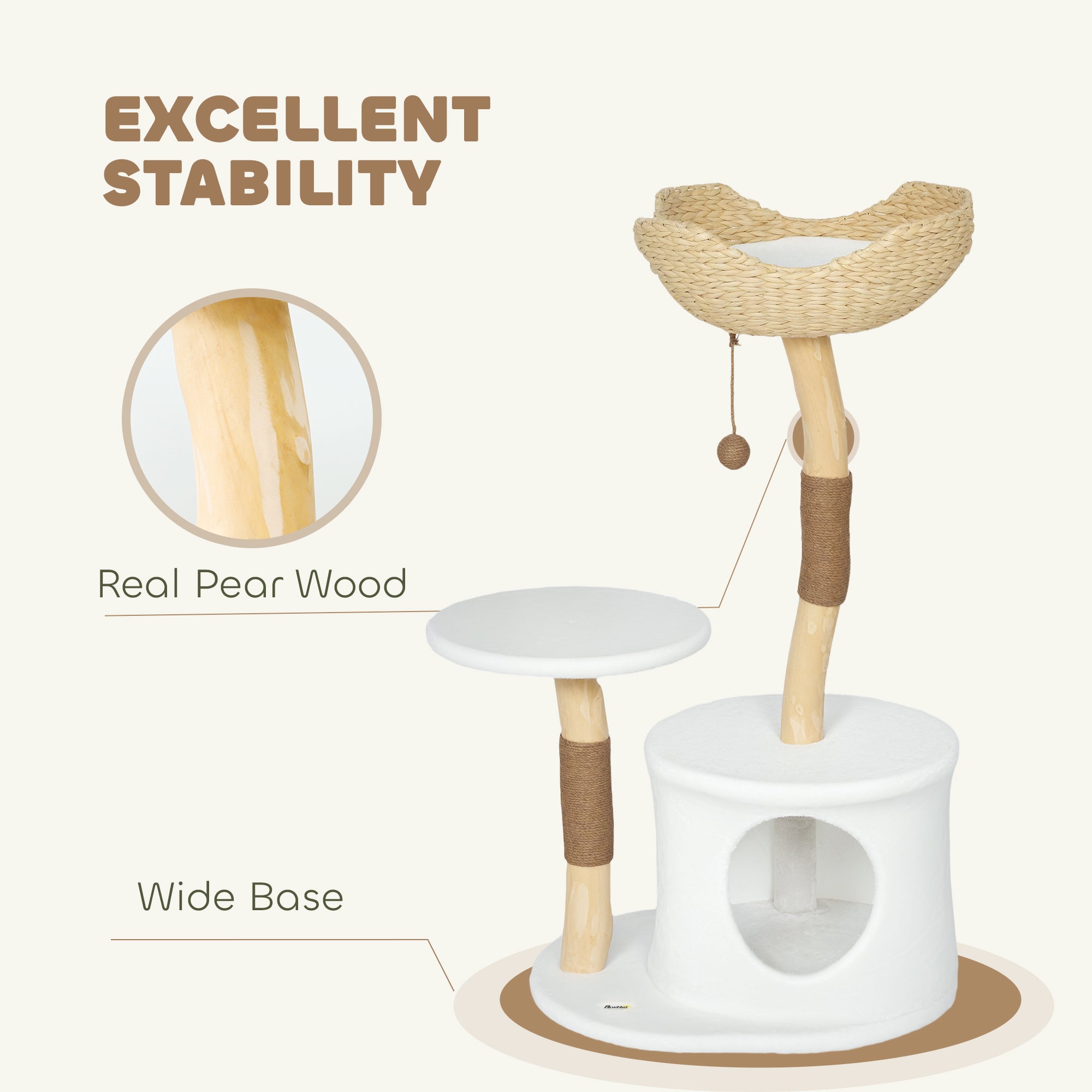 40" Real Wood Cat Tree, Cat Tower for Indoor Large Adult Cats with Scratching Posts, Condo, Perch, Washable Cushion,
