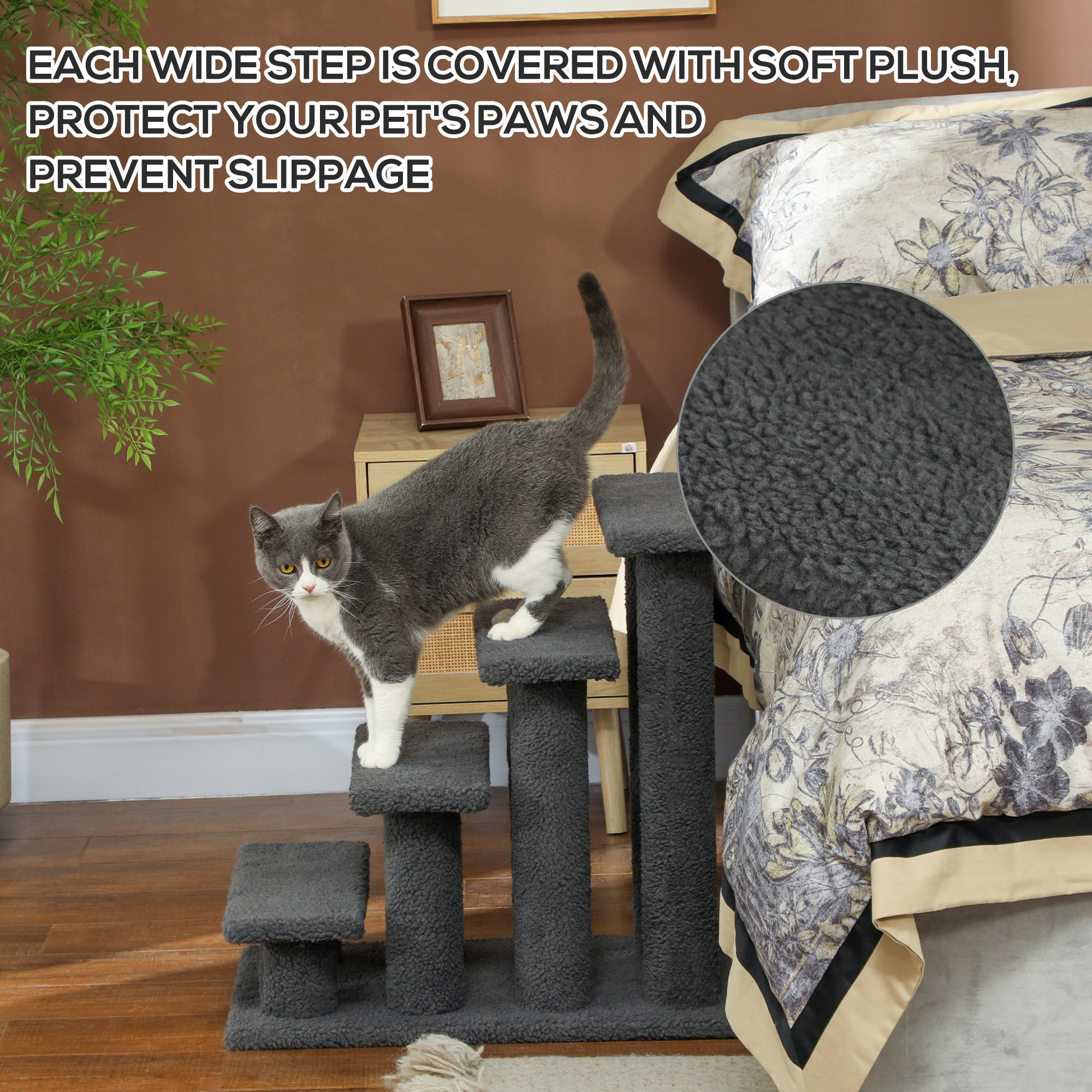 23.5" 4 Tier Pet Stairs Dog Cat Step Scratch Post Furniture, Dark Grey