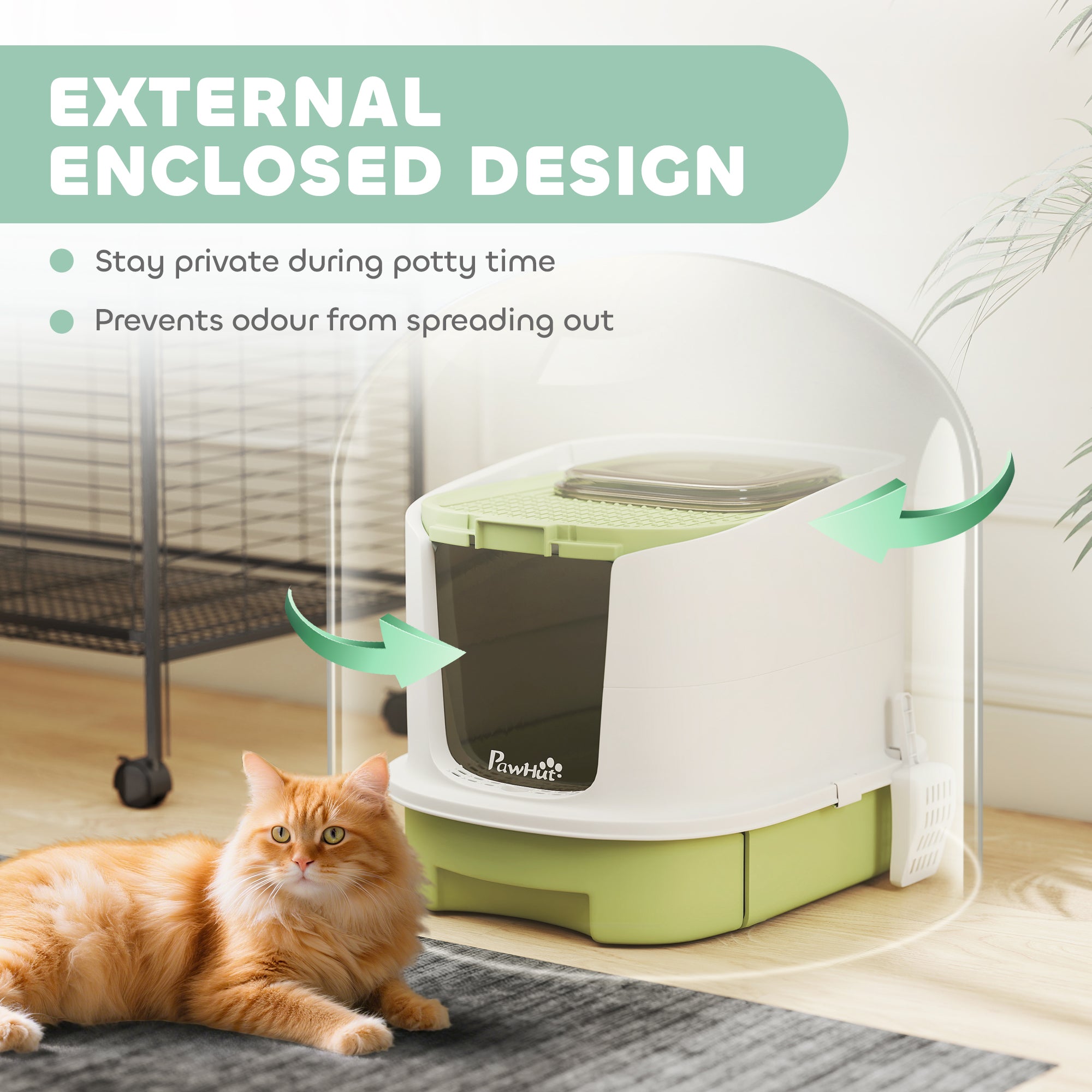 Enclosed Cat Litter Box with Lid, Scoop, Top Entry, Deodorization Bags, Drawer Type Cat Litter Tray, Easy to Clean, Green