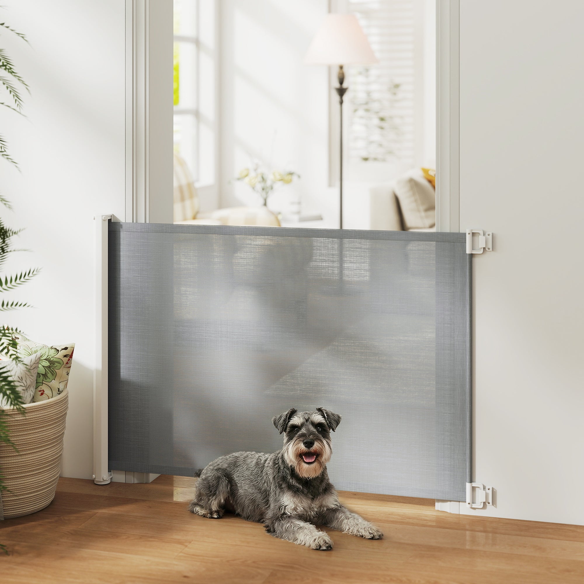Barrière de sécurité rétractable pour animaux, flexible et extensible pour escaliers, portes et couloirs, grise