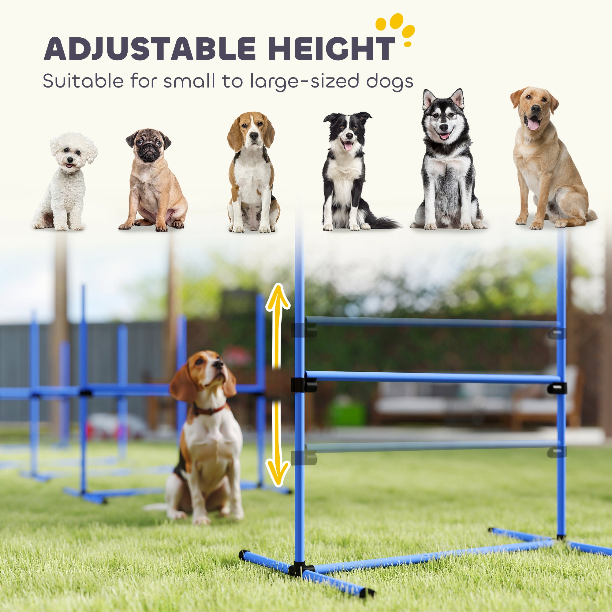Ensemble de 4 équipements d’entraînement à l’agilité pour chiens, barre de saut réglable, kit d’exercice pour animaux avec sac de transport (Bleu)