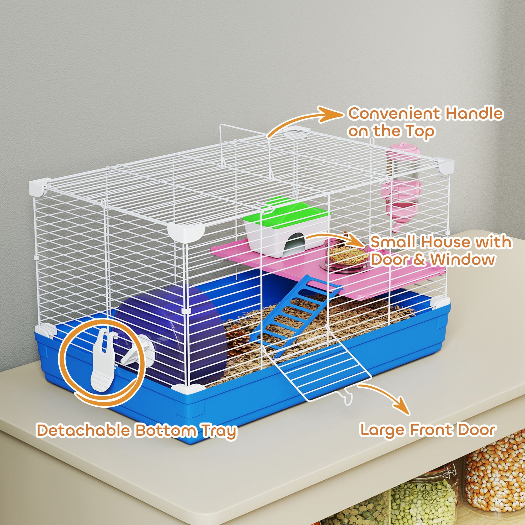 18.5" Hamster Cage with Exercise Wheel and Water Bottle Dish, Rat House and Habitats 2 Storey Design