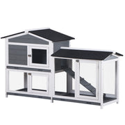 2-tier Wooden Rabbit Hutch w/ Ramp and Outdoor Run, Grey