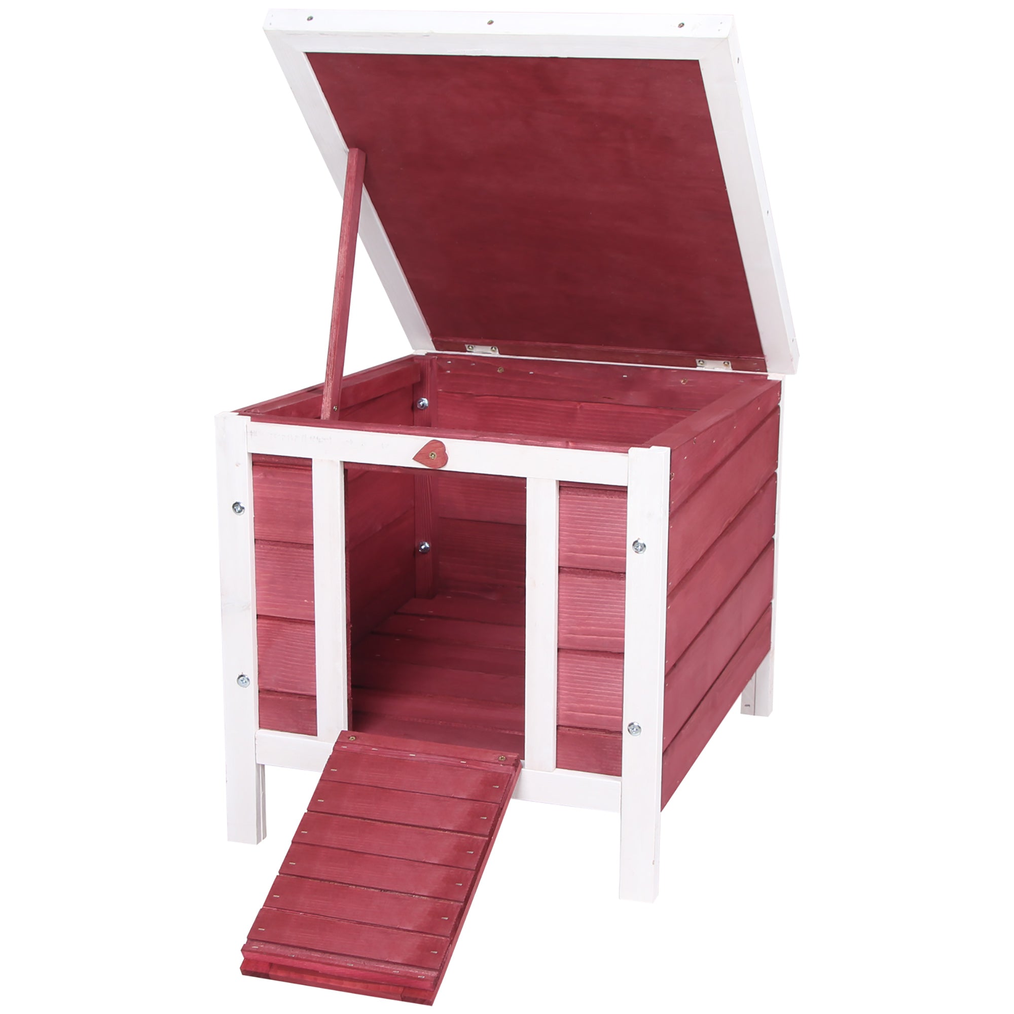 Wooden Rabbit Hutch, Bunny Cage with Waterproof & Openable Asphalt Roof, Outdoor Cat House Guinea Pig Cage Duck Shelter, Indoor Outdoor Use, 20" x 16.5" x 17", Red