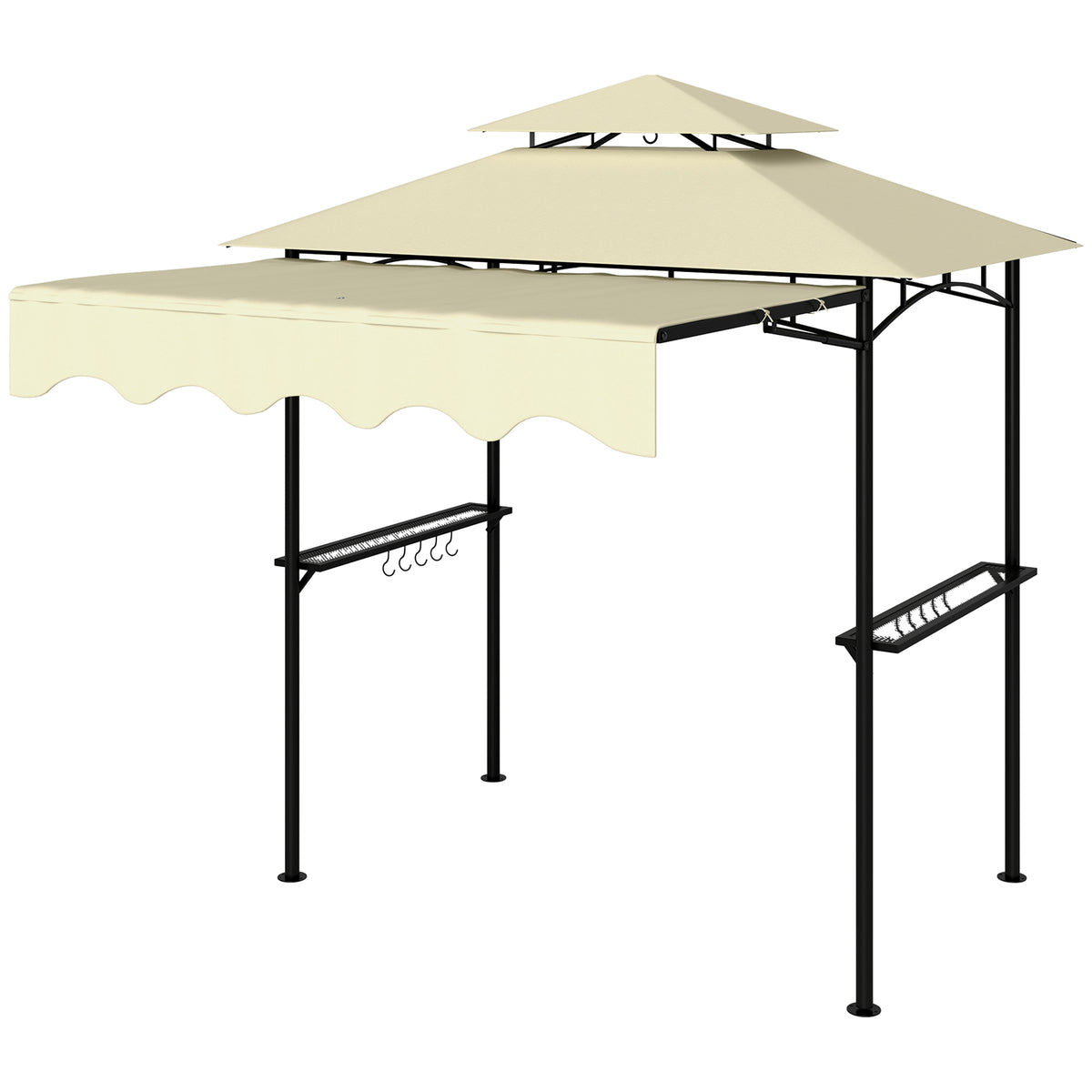 8' x 7.6' Grill Gazebo with Awning and Shelves - Beige