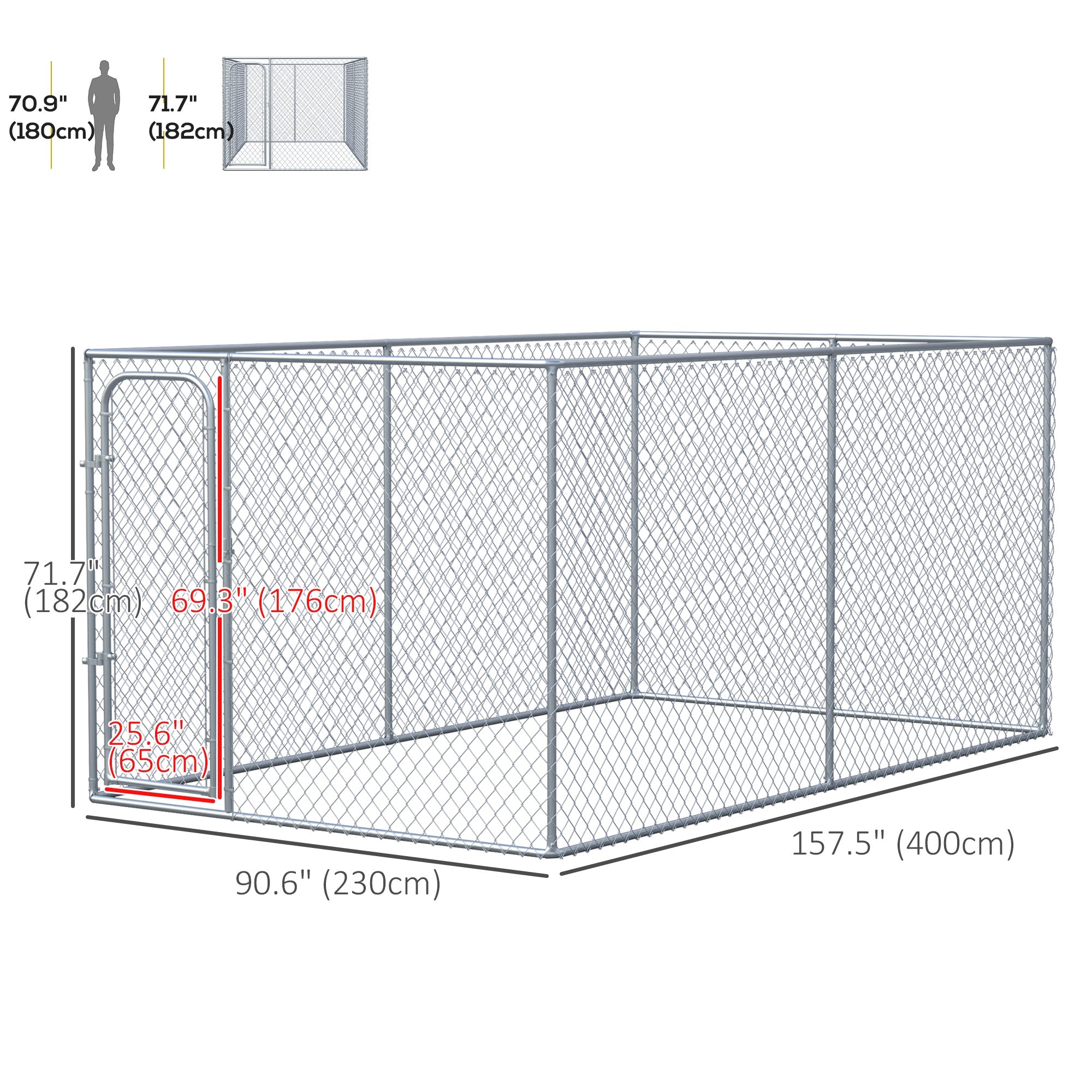 Parc extérieur pour chiens de 99 pieds carrés avec structure en acier galvanisé, pour chiens de petite et moyenne taille, 13.1' x 7.5' x 6'