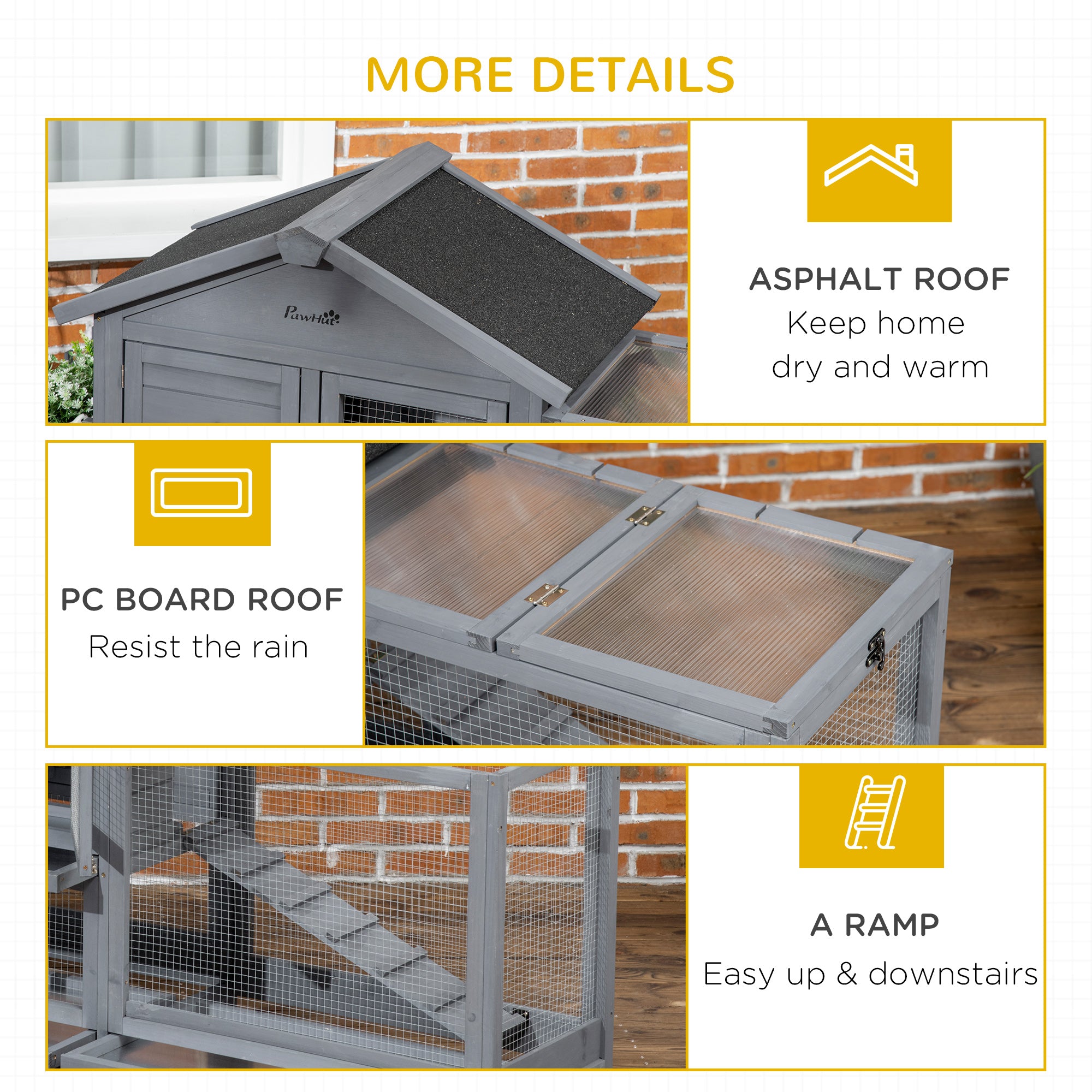 65" Wooden Rabbit Hutch, Pet Playpen with Openable Roof, Storage Box, for Rabbits and Small Animals, Dark Grey