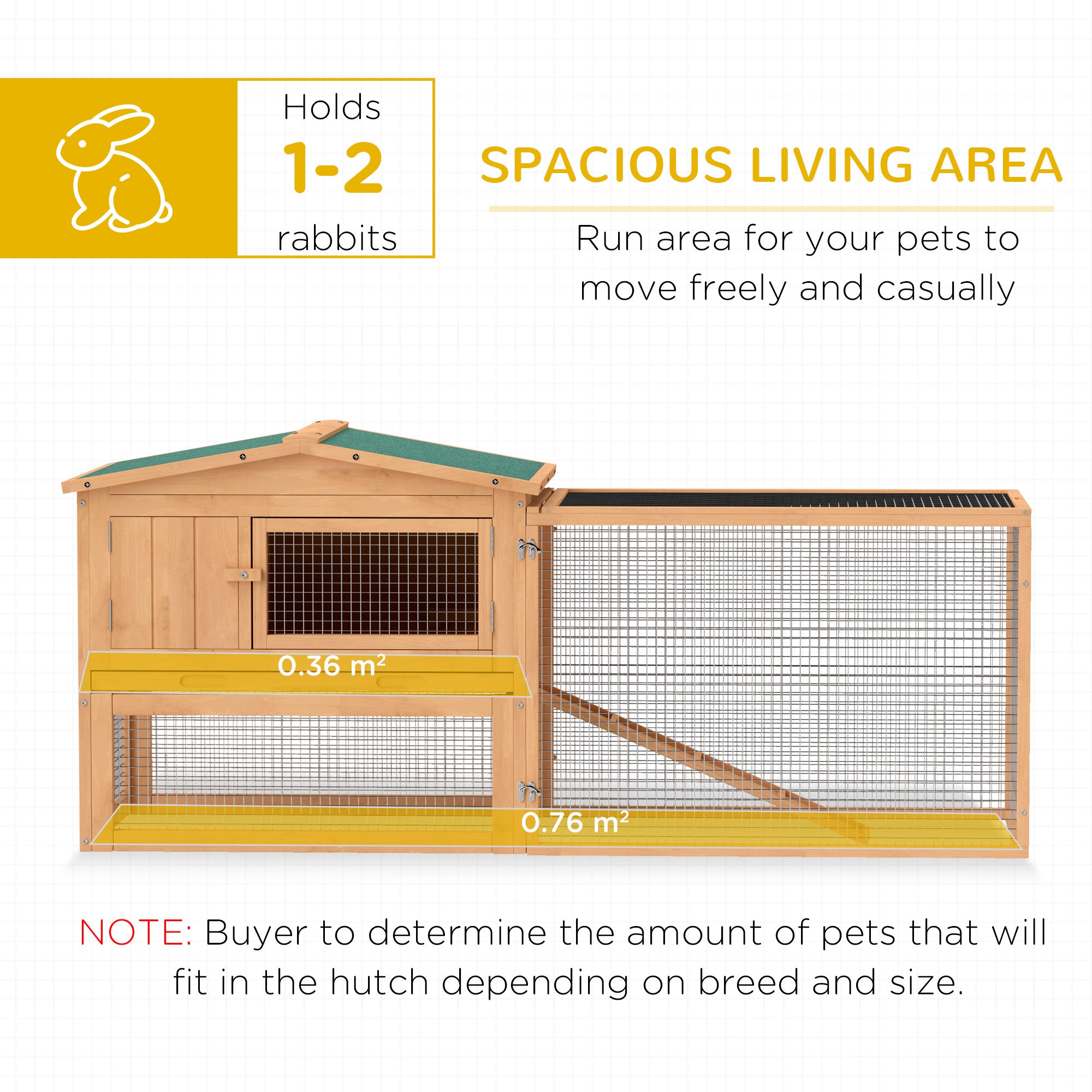 Clapier à lapins à 2 niveaux de 62'' L, cage et maison pour petits animaux avec bac amovible, enclos détachable et rampe, pour intérieur et extérieur, naturel
