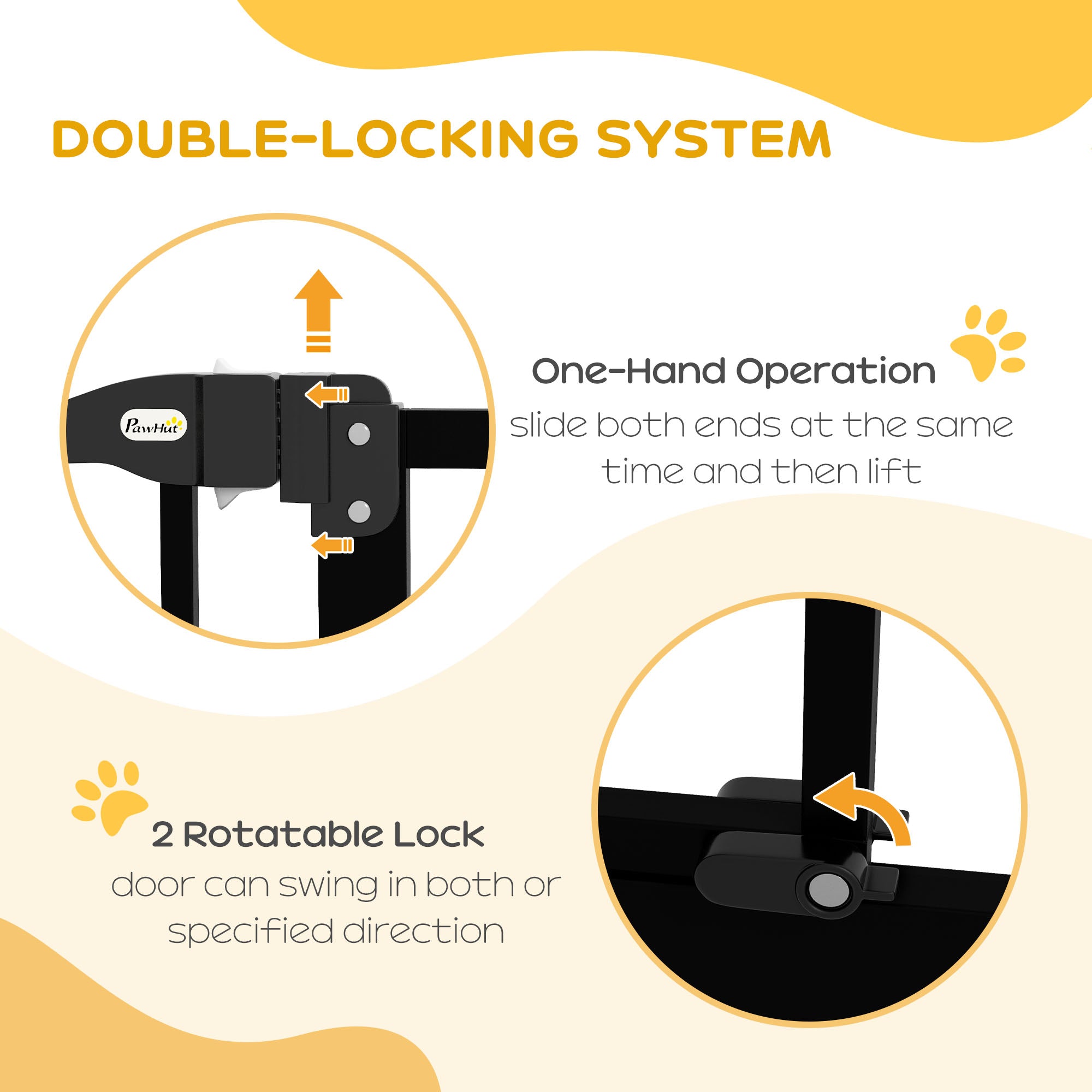 Extra Tall Dog Gate with Door, Pressure Fit, Auto Close, Double Locking for Doorways Hallways Stairs, 29"-34", Black