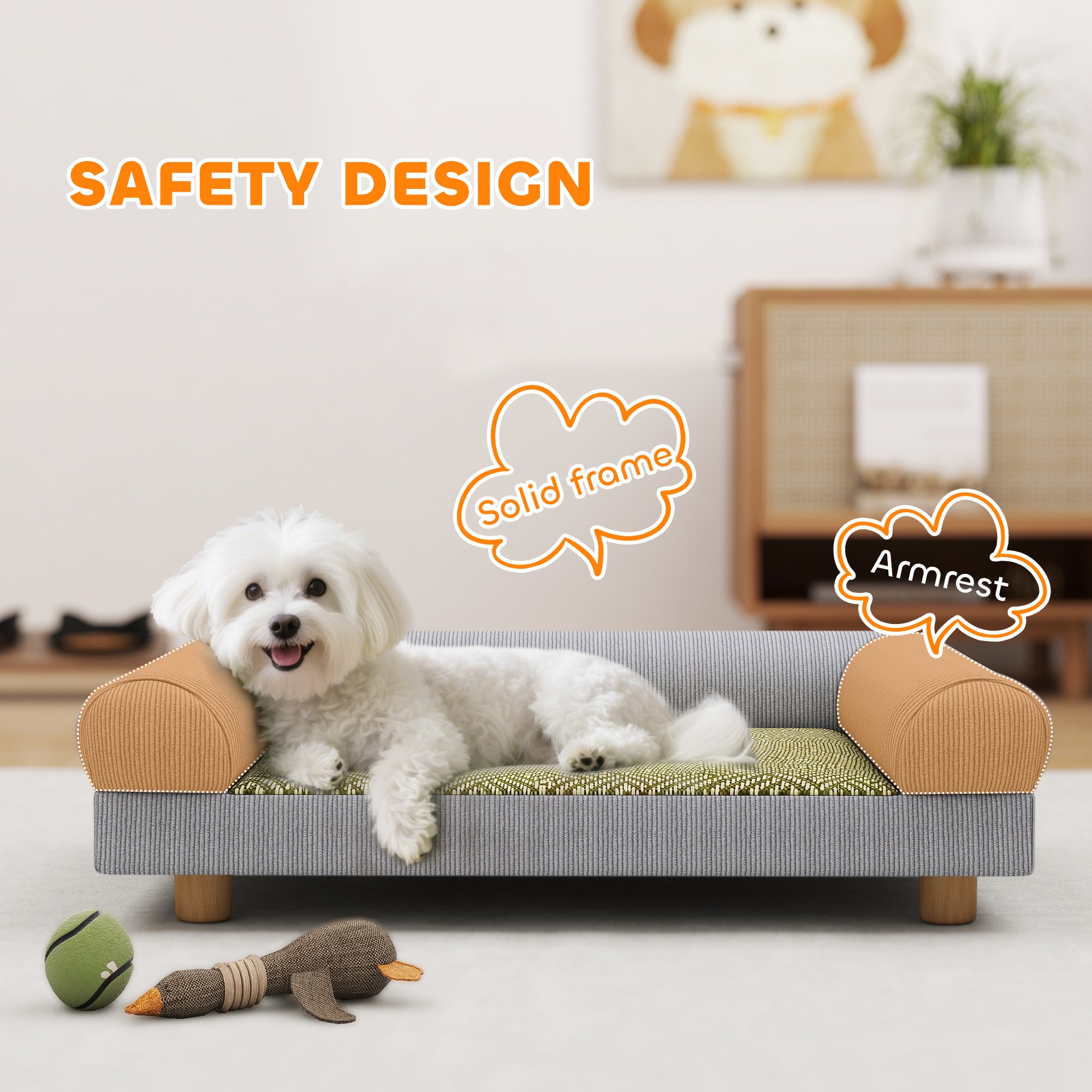 Pet Sofa, Dog Couch Bed for Small Dogs, Elevated Pet Sofa with Solid Feet for Indoor Kittens, Grey