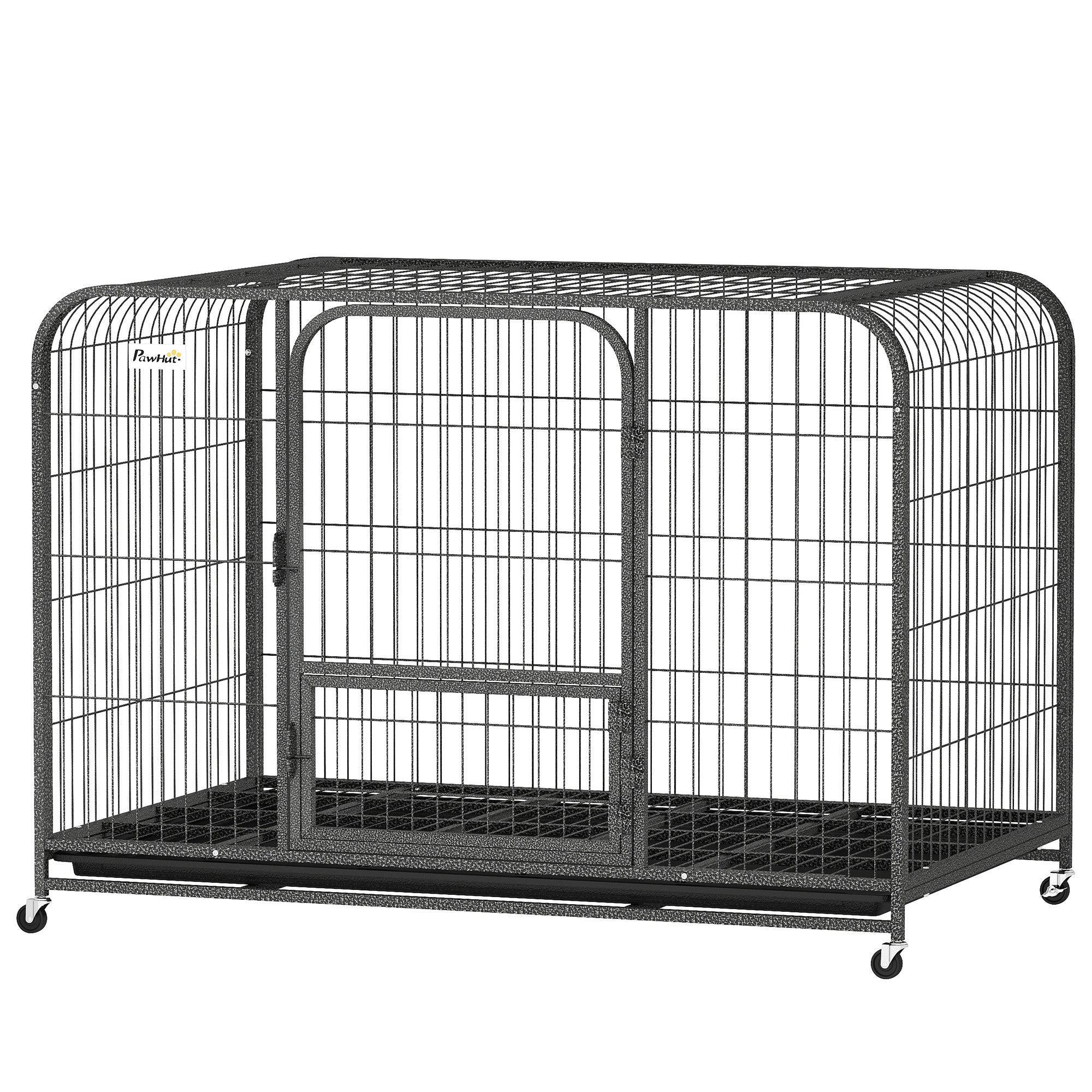 Cage robuste pour chien de 48 pouces, grande cage métallique pour chien avec roulettes verrouillables et bac amovible
