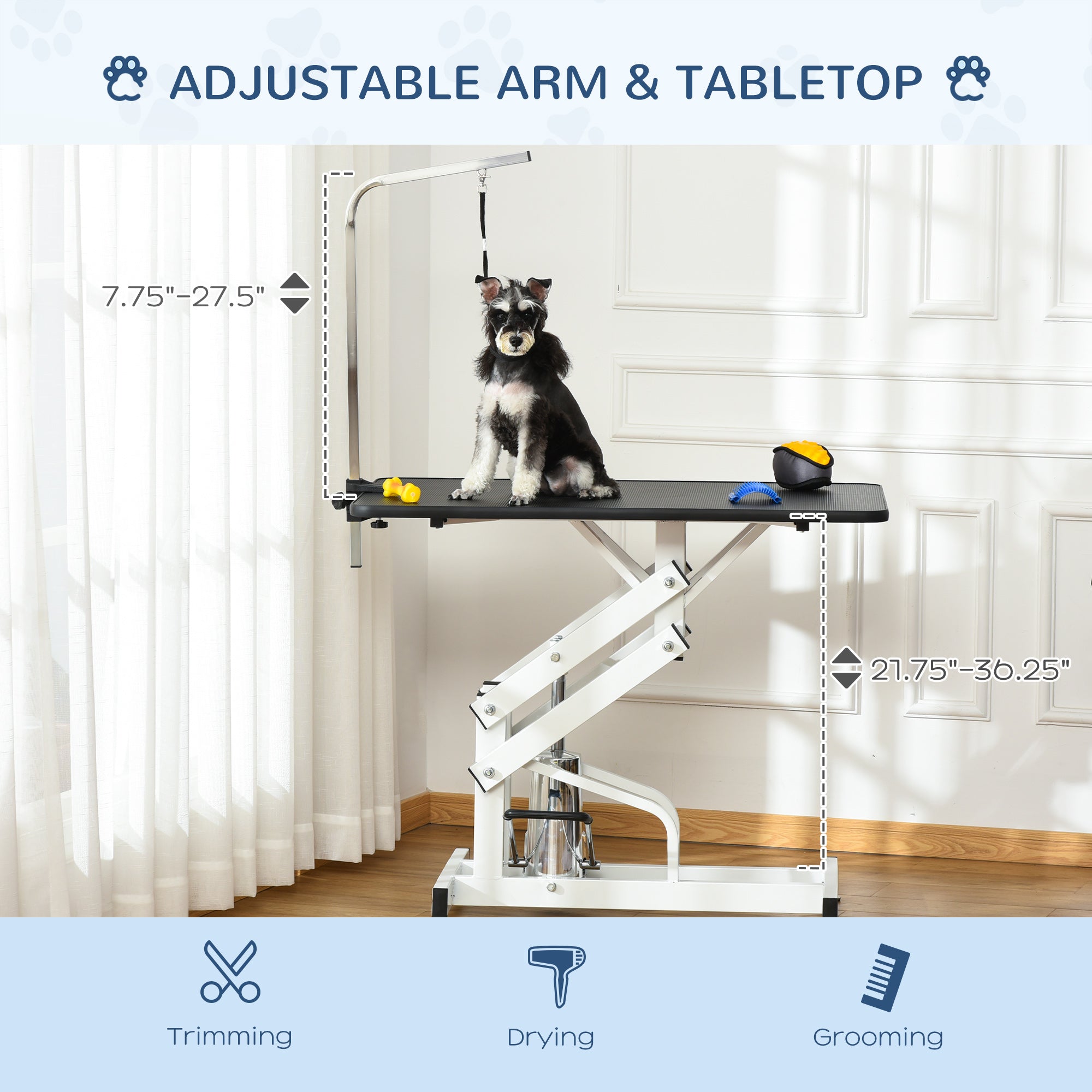 Pet Grooming Table, Height Adjustable Dog Grooming Table with Arm, Noose and Non-Slip Grooming Table, Black
