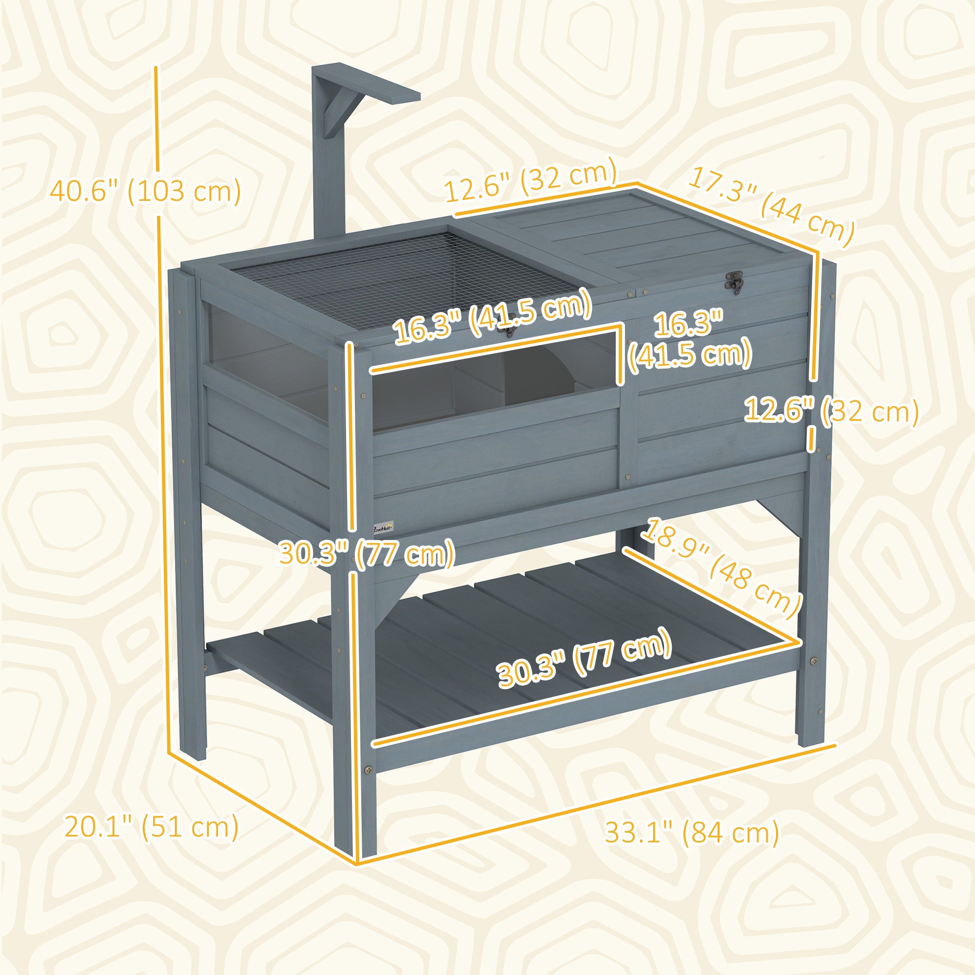 Wooden Tortoise House Habitat with Shelf, Light Support Frame, Tray for Indoor Use, 33" L x 20" W x 41" H