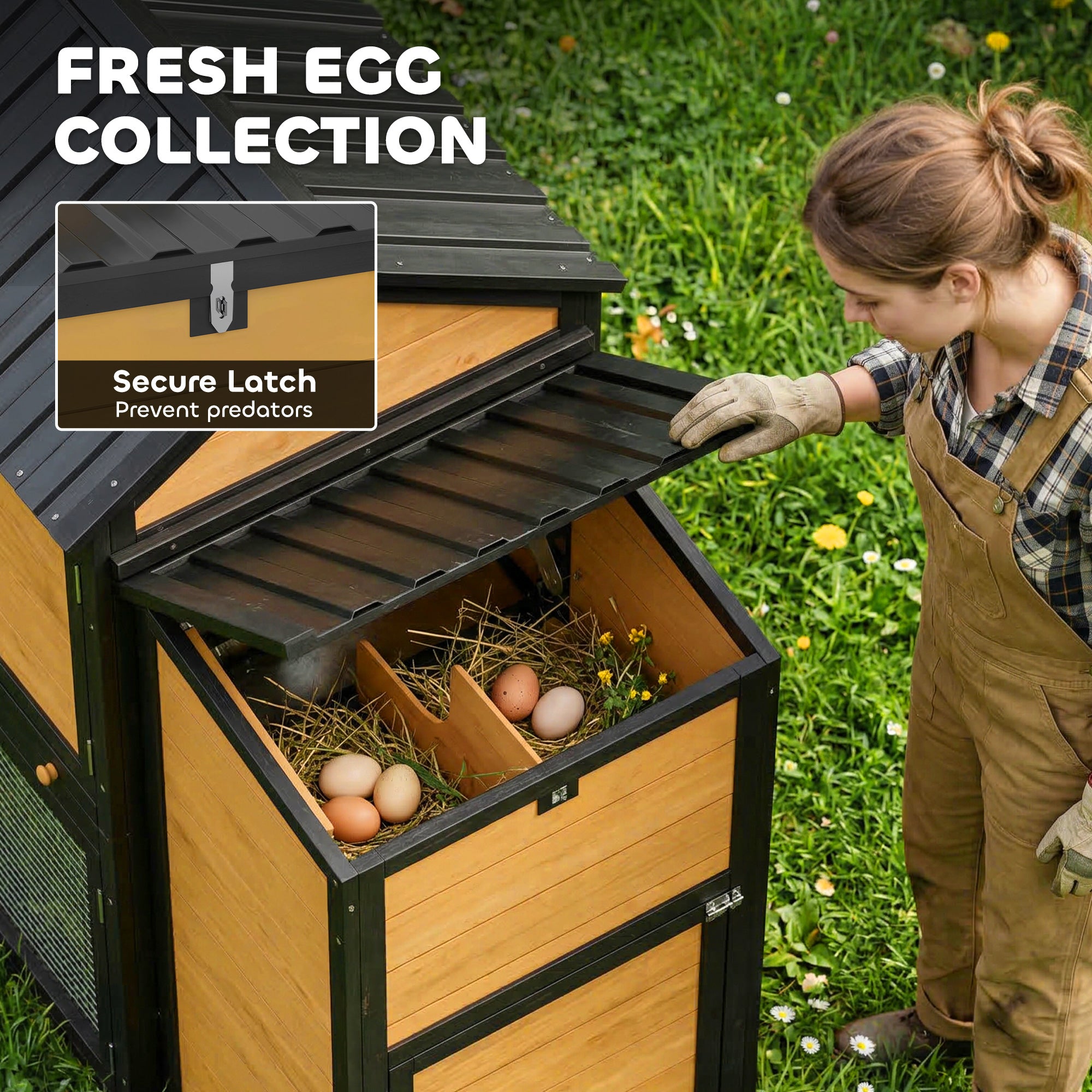 Large Chicken Coop, 134"L Wooden Chicken House with Run, Nesting Box, Slide-Out Tray, Waterproof Roof and Ramp
