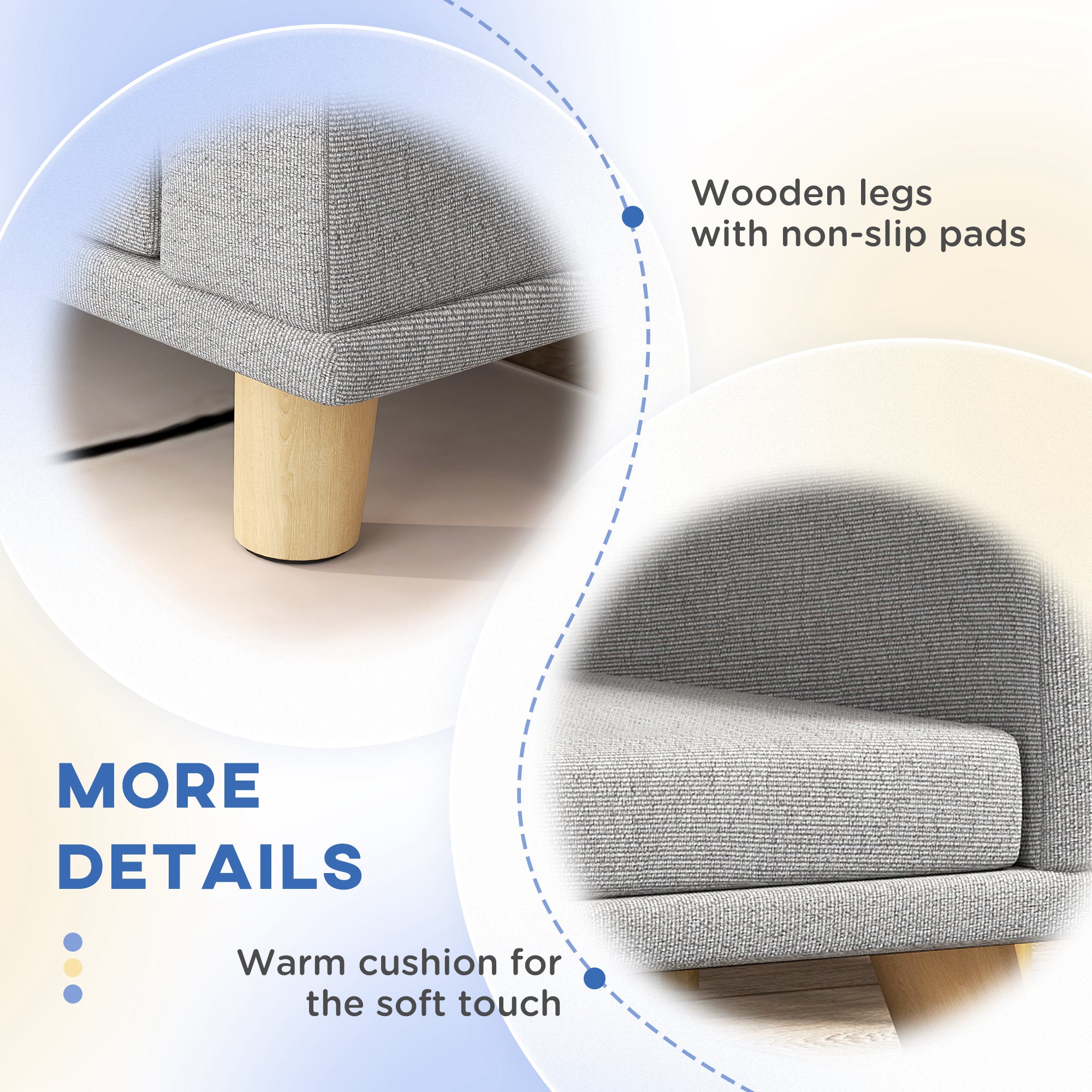 Dog Sofa for Large Dogs with Washable Cover, Anti-slip Foot Pads, Grey