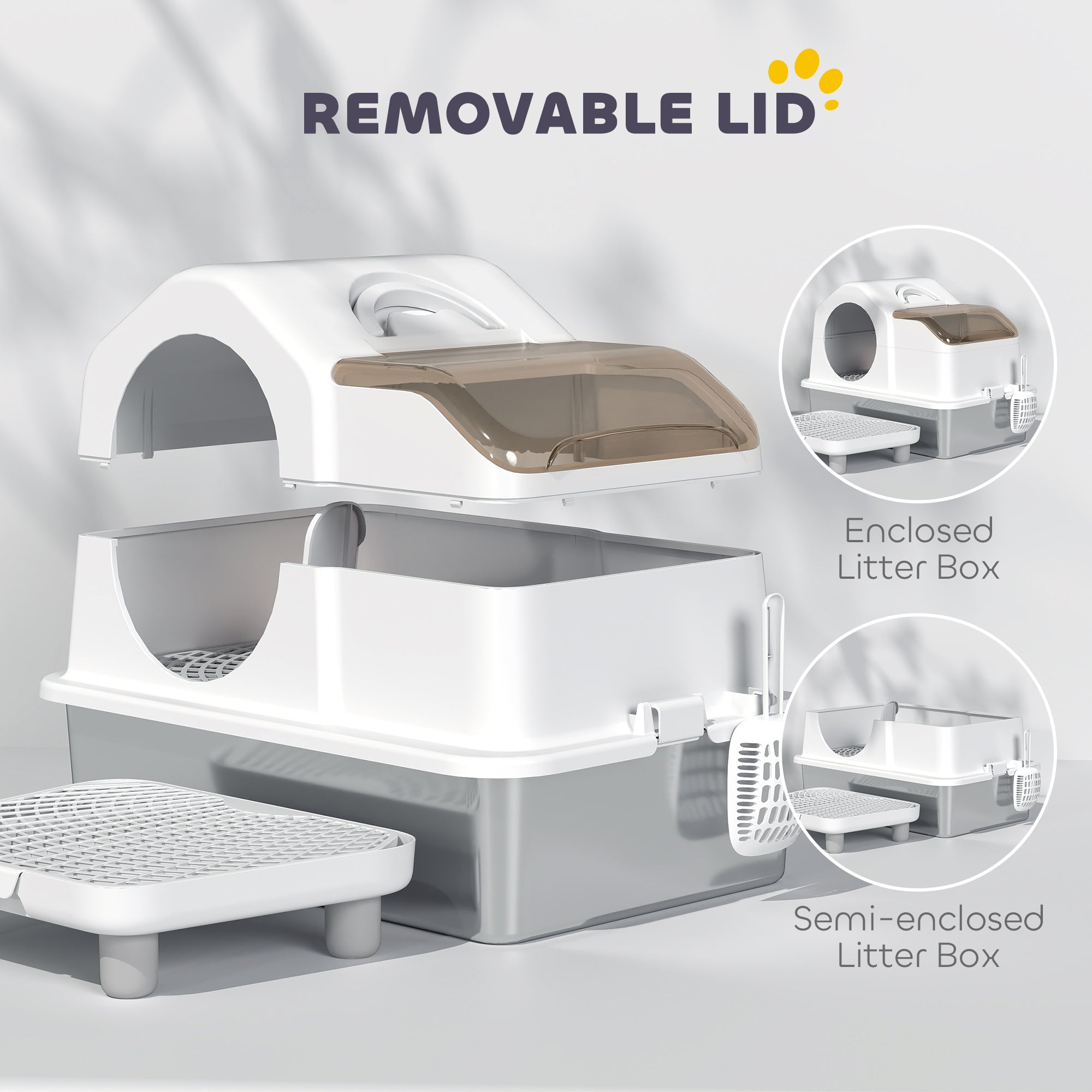 Extra Large Stainless Steel Cat Litter Box w/ High Sided, Removable Lid, Mats, Scoop, Odor Free, Non-Sticky, Leakproof