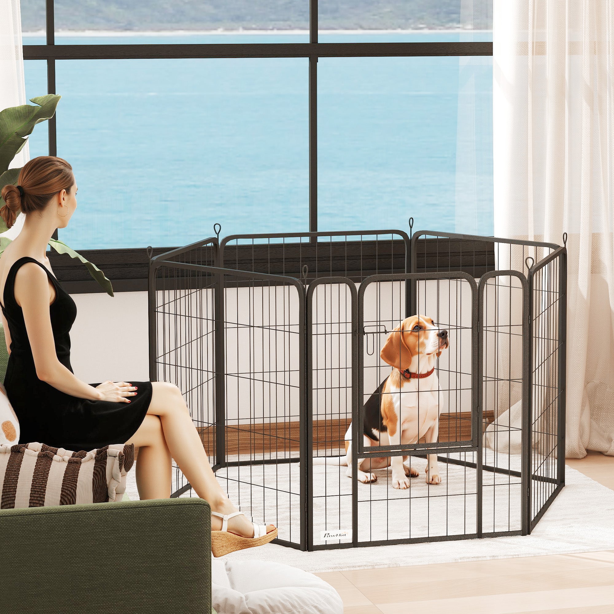 6 Panels Heavy Duty Dog Playpen Outdoor Indoor with Door & Strap, 31.5" Height Portable & Foldable Pet Playpen