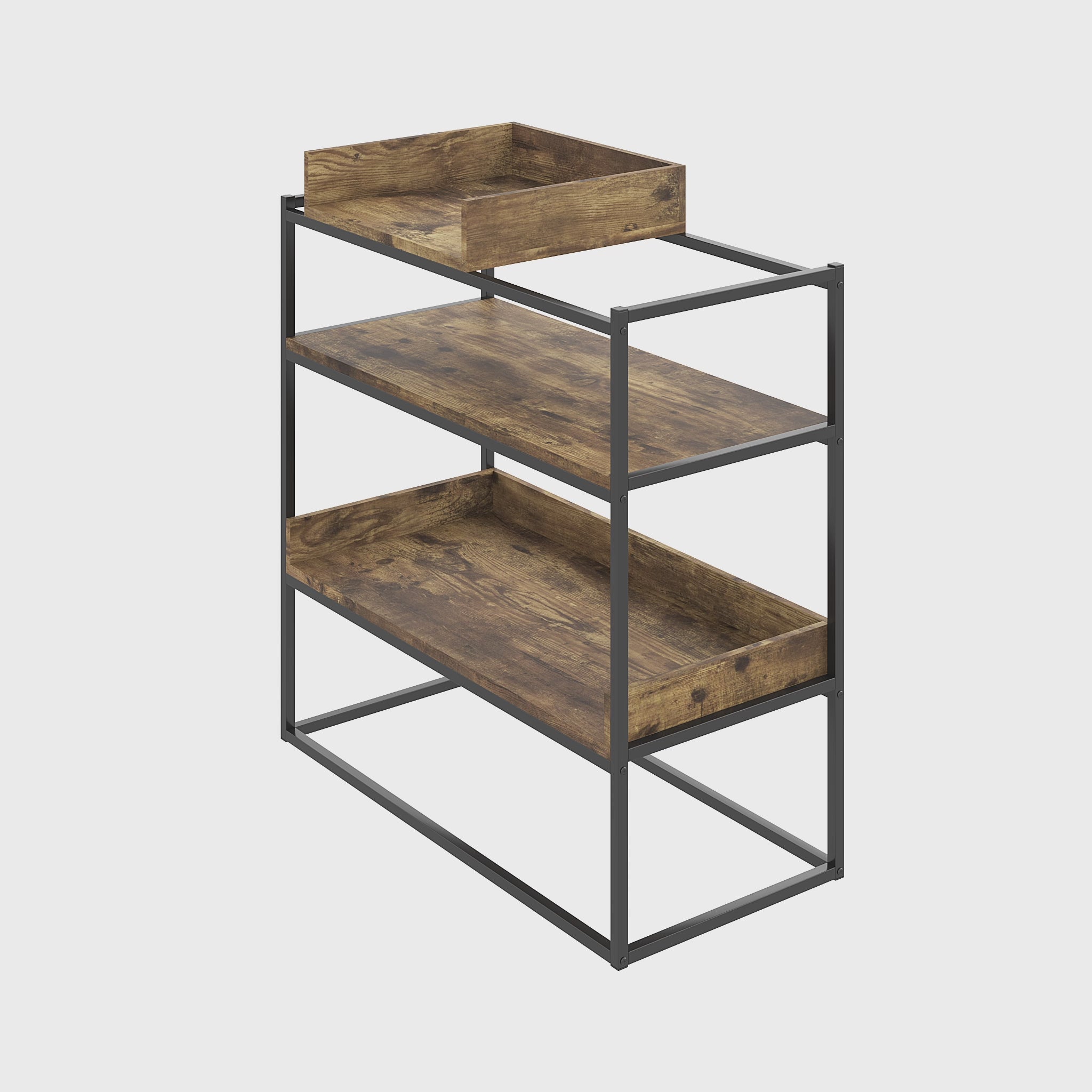 Load video: CONSOLE TABLE 32" BROWN RECLAIMED WOOD 3-SHELF