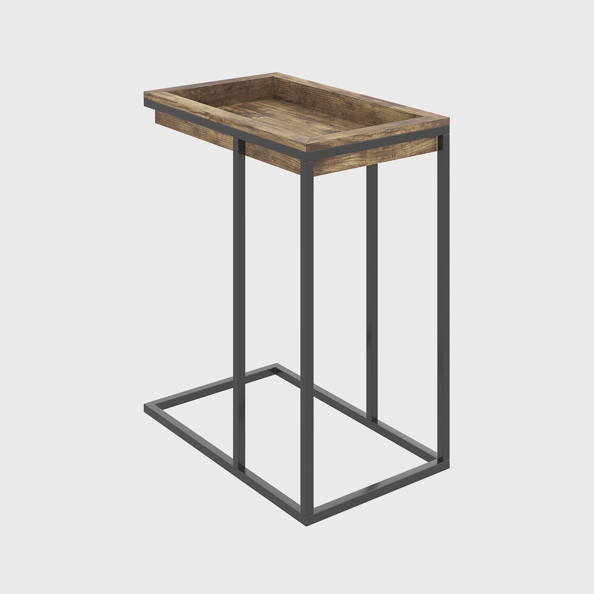 Charger la vidéo : Table d'appoint en C Bois marron Plateau en métal noir